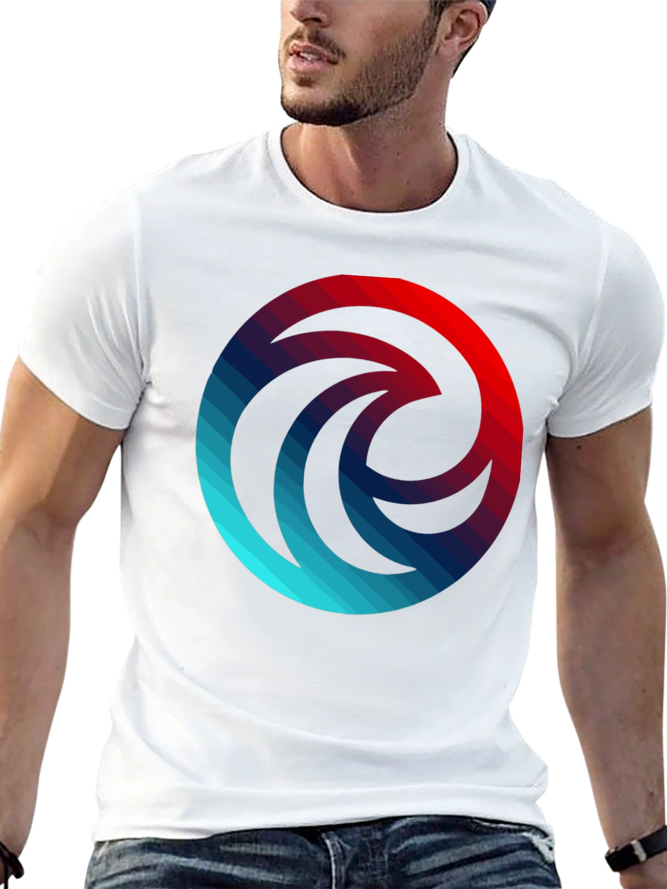 Gradient Wave Circle Graphic Black T-Shirt