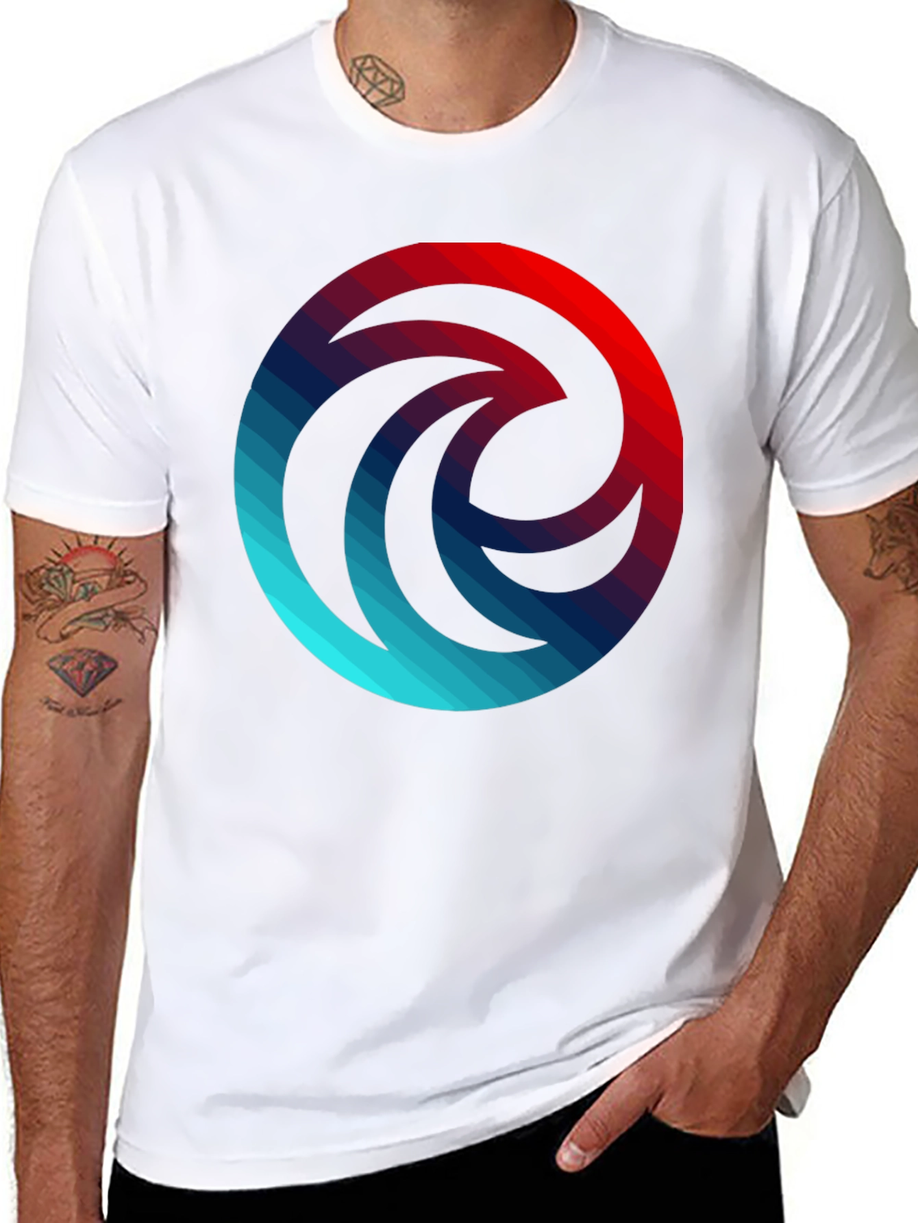 Gradient Wave Circle Graphic Black T-Shirt
