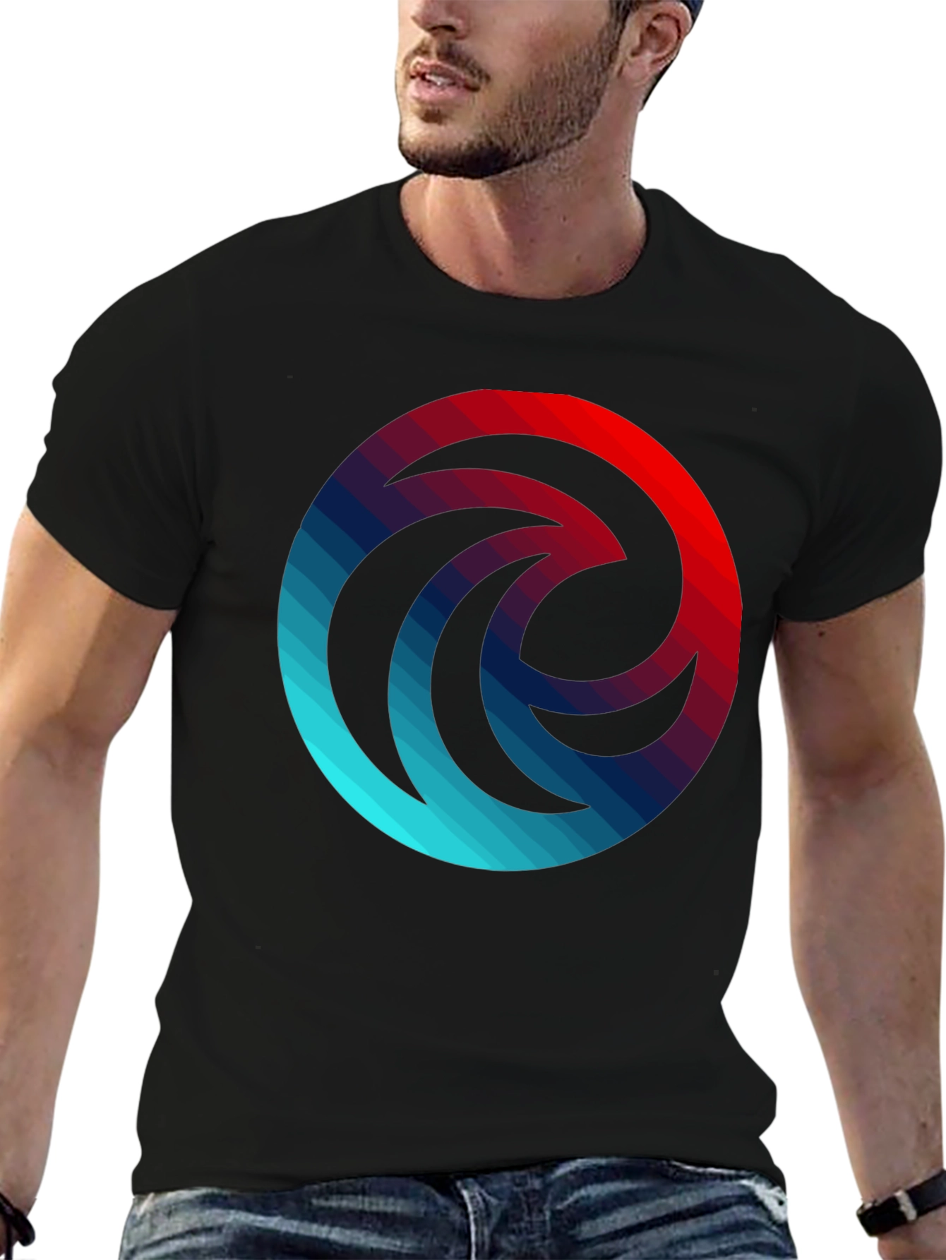 Gradient Wave Circle Graphic Black T-Shirt