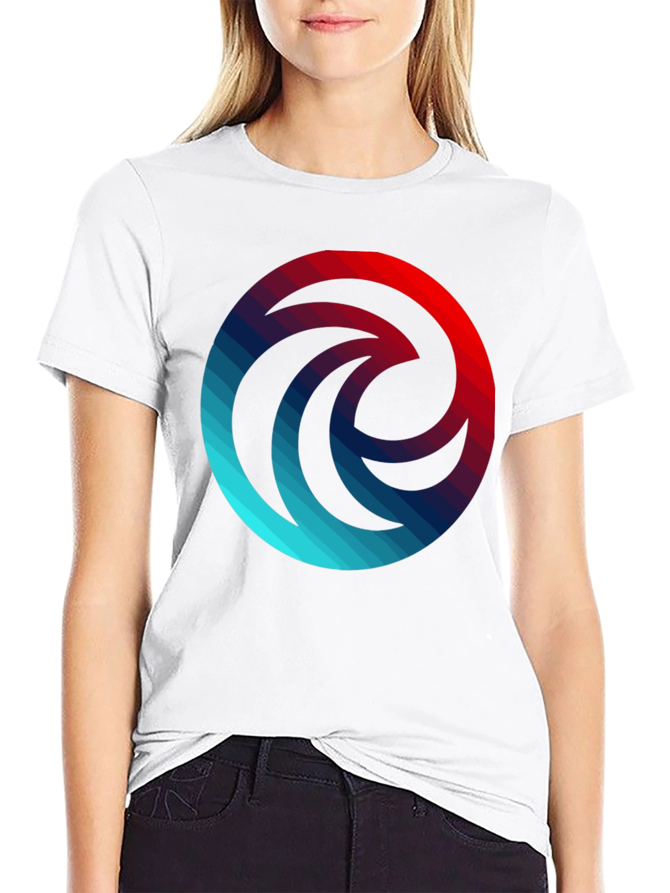 Gradient Wave Circle Graphic Black T-Shirt