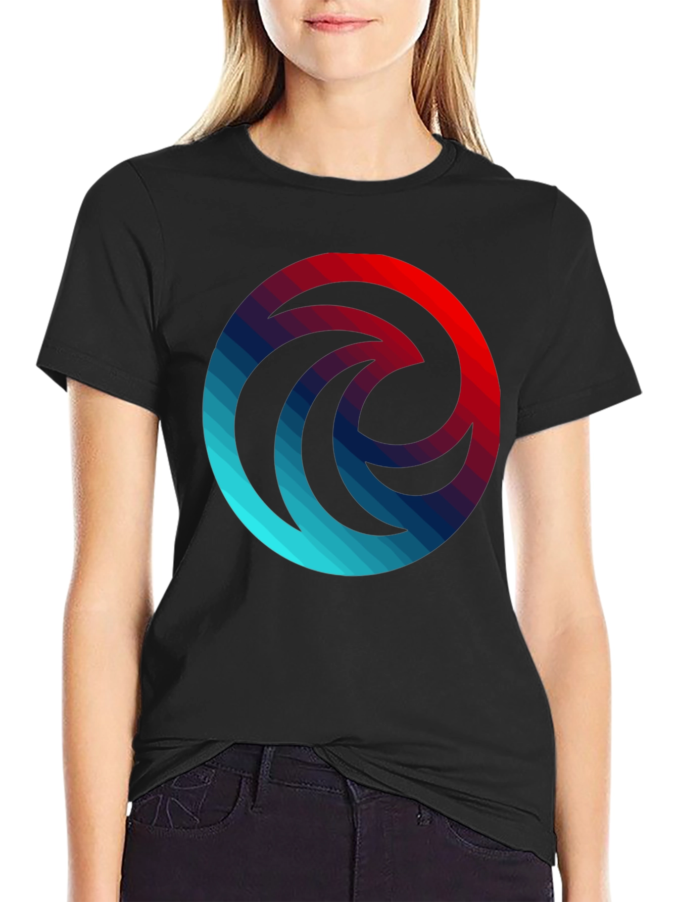 Gradient Wave Circle Graphic Black T-Shirt