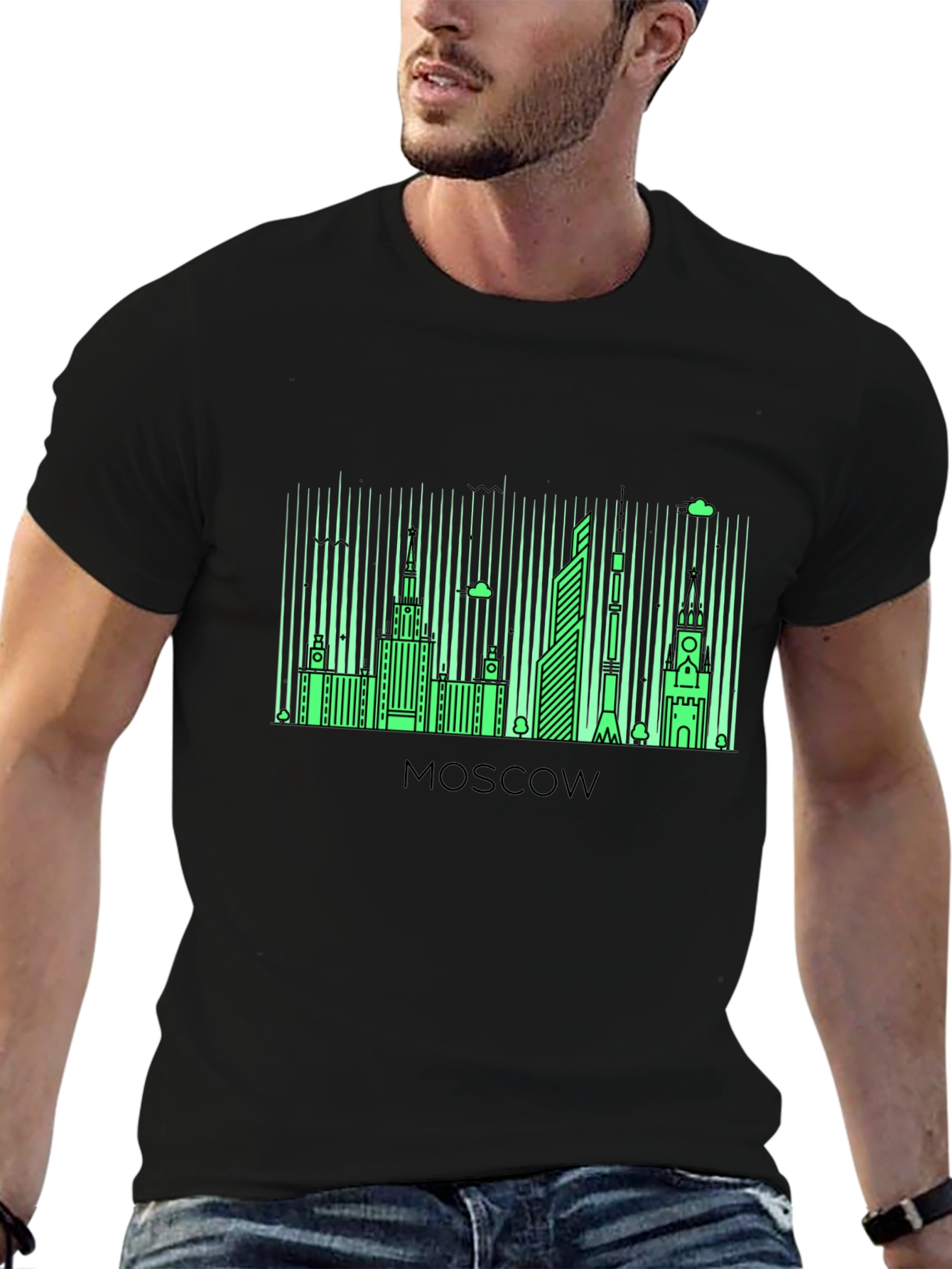 Moscow Skyline Graphic Tee - Black Cotton Blend