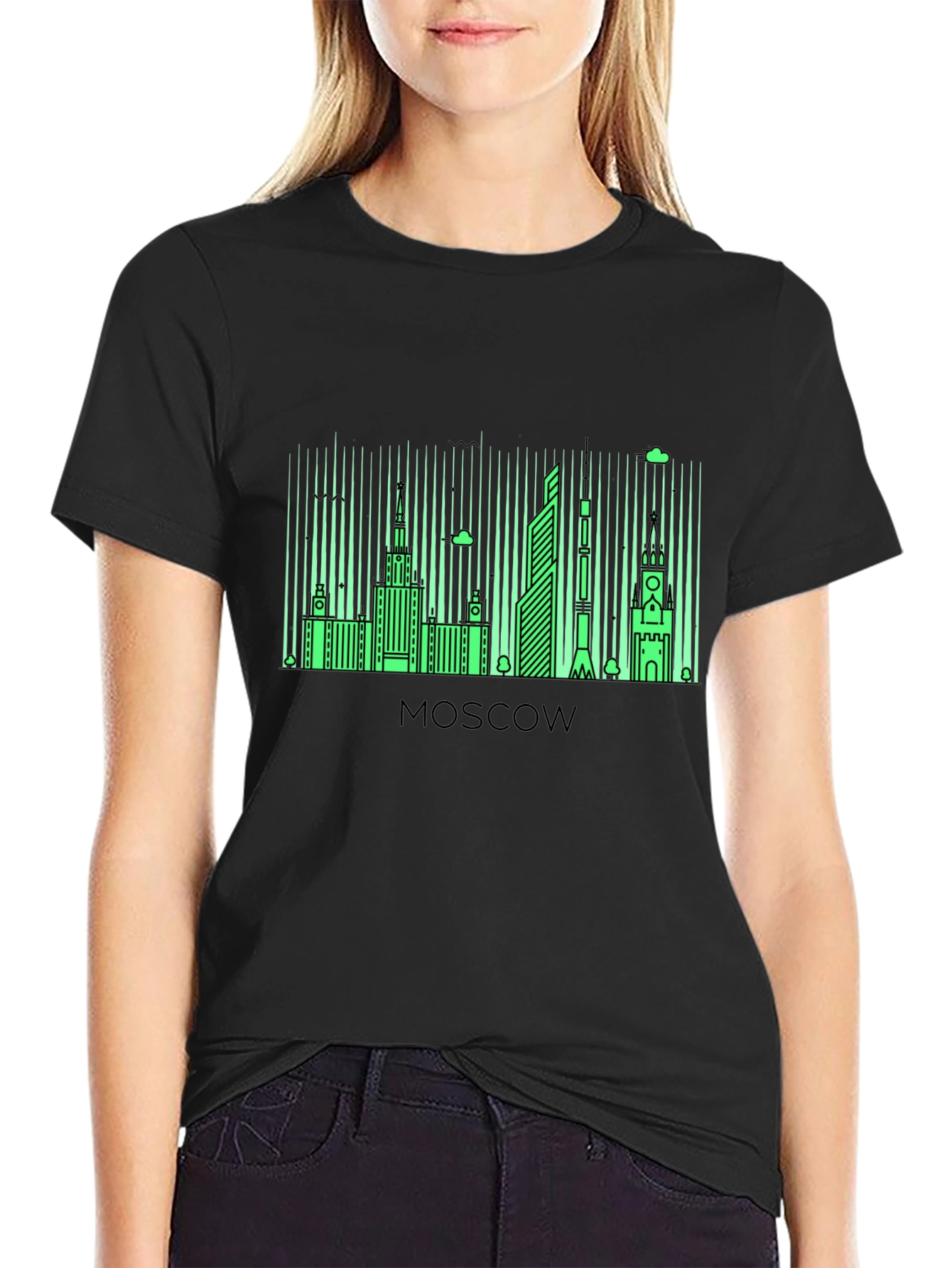 Moscow Skyline Graphic Tee - Black Cotton Blend