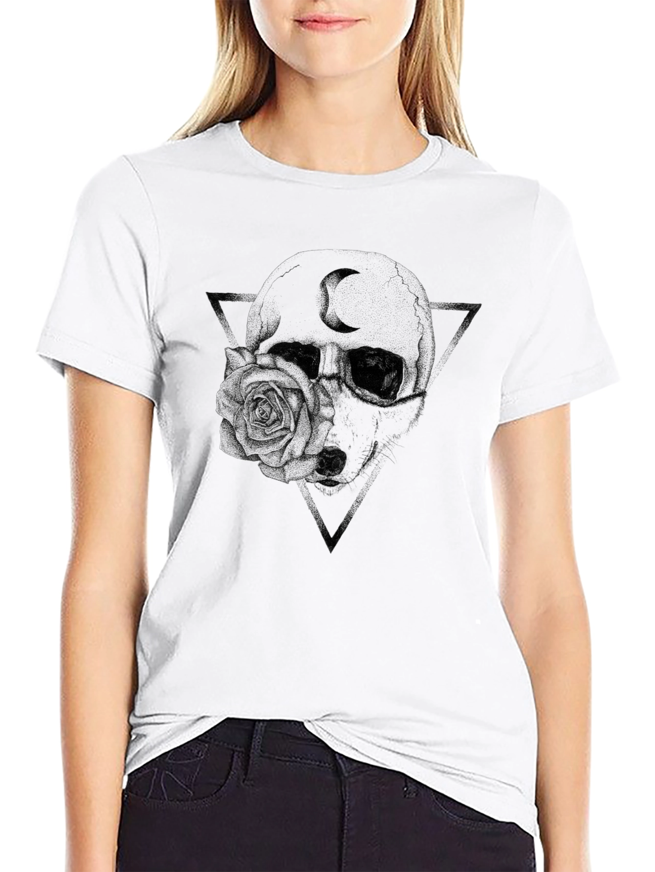 Gothic Skull & Rose Graphic T-Shirt