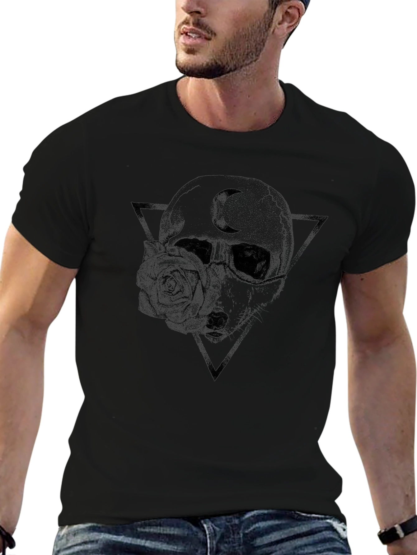 Gothic Skull & Rose Graphic T-Shirt