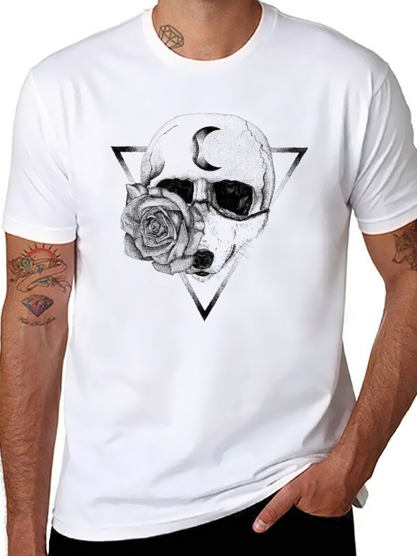 Gothic Skull & Rose Graphic T-Shirt