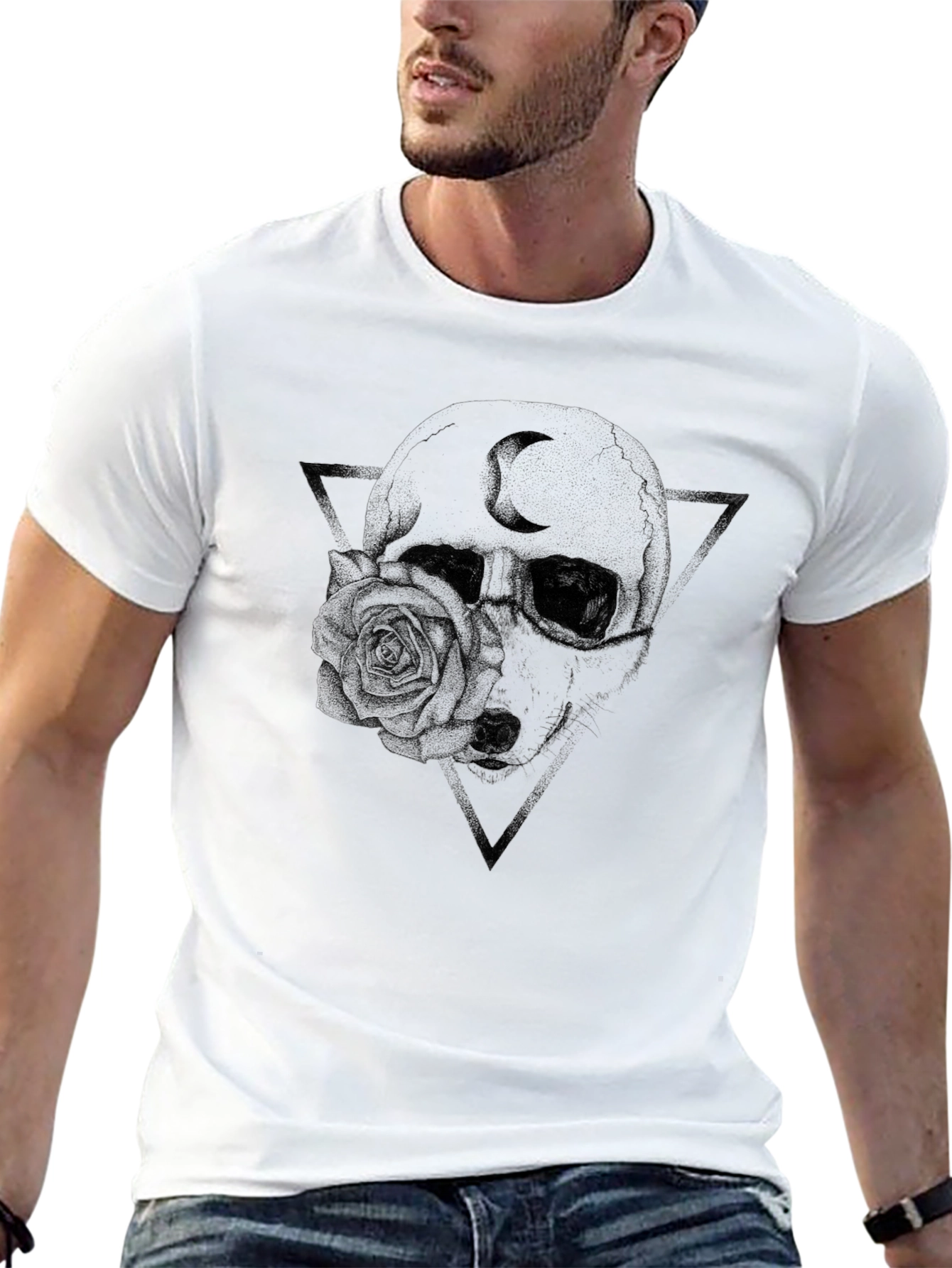 Gothic Skull & Rose Graphic T-Shirt
