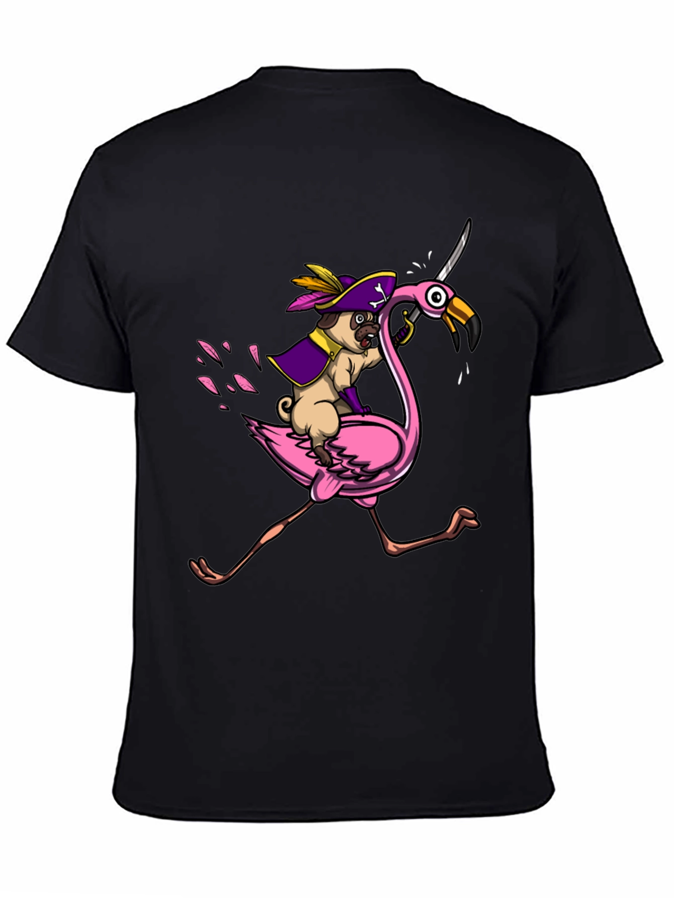 Pirate Pug Riding Flamingo T-Shirt
