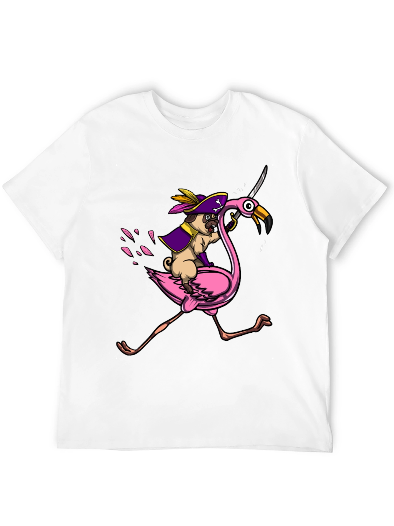 Pirate Pug Riding Flamingo T-Shirt