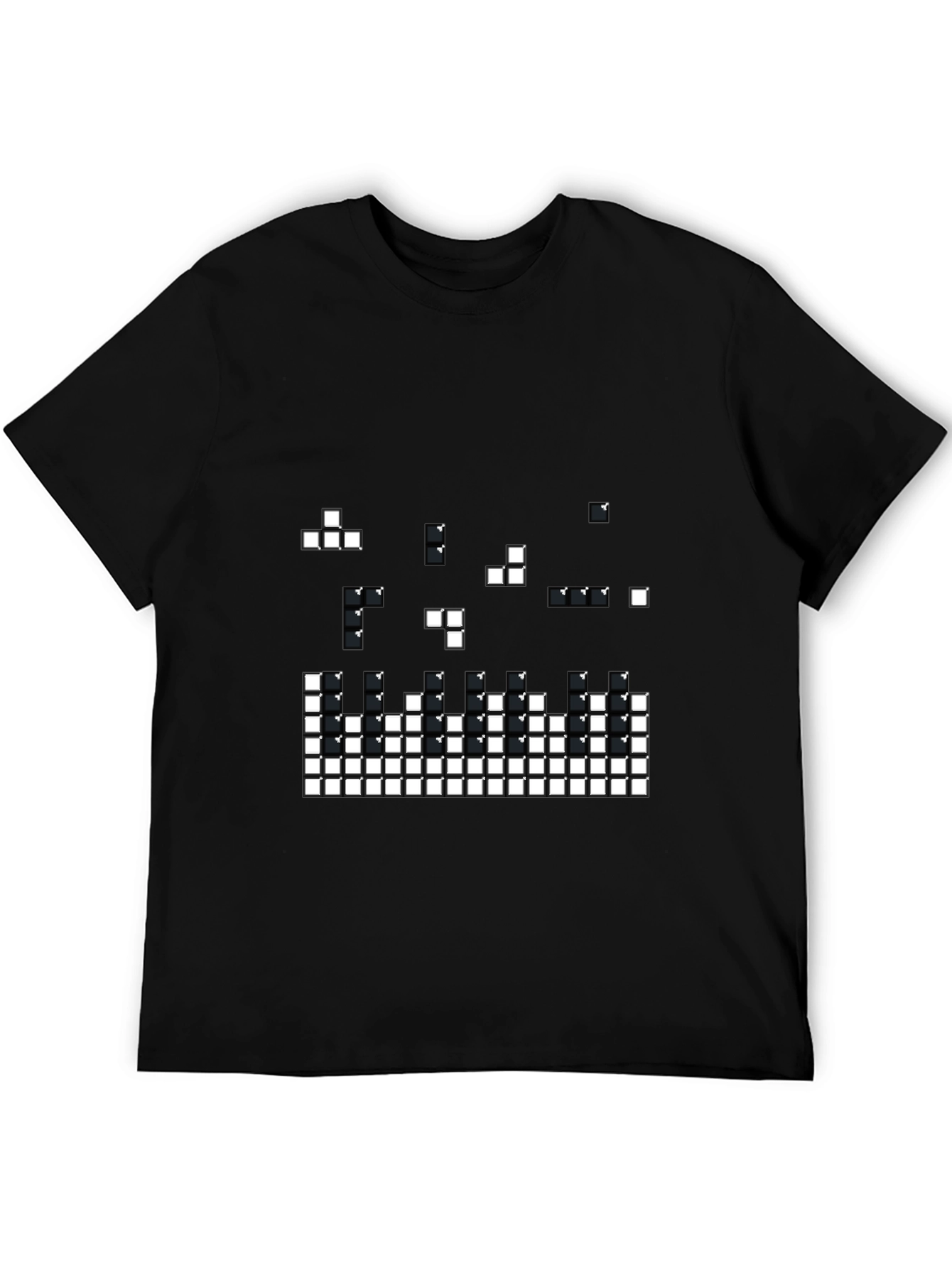 Tetris Pixel Art Black T-Shirt