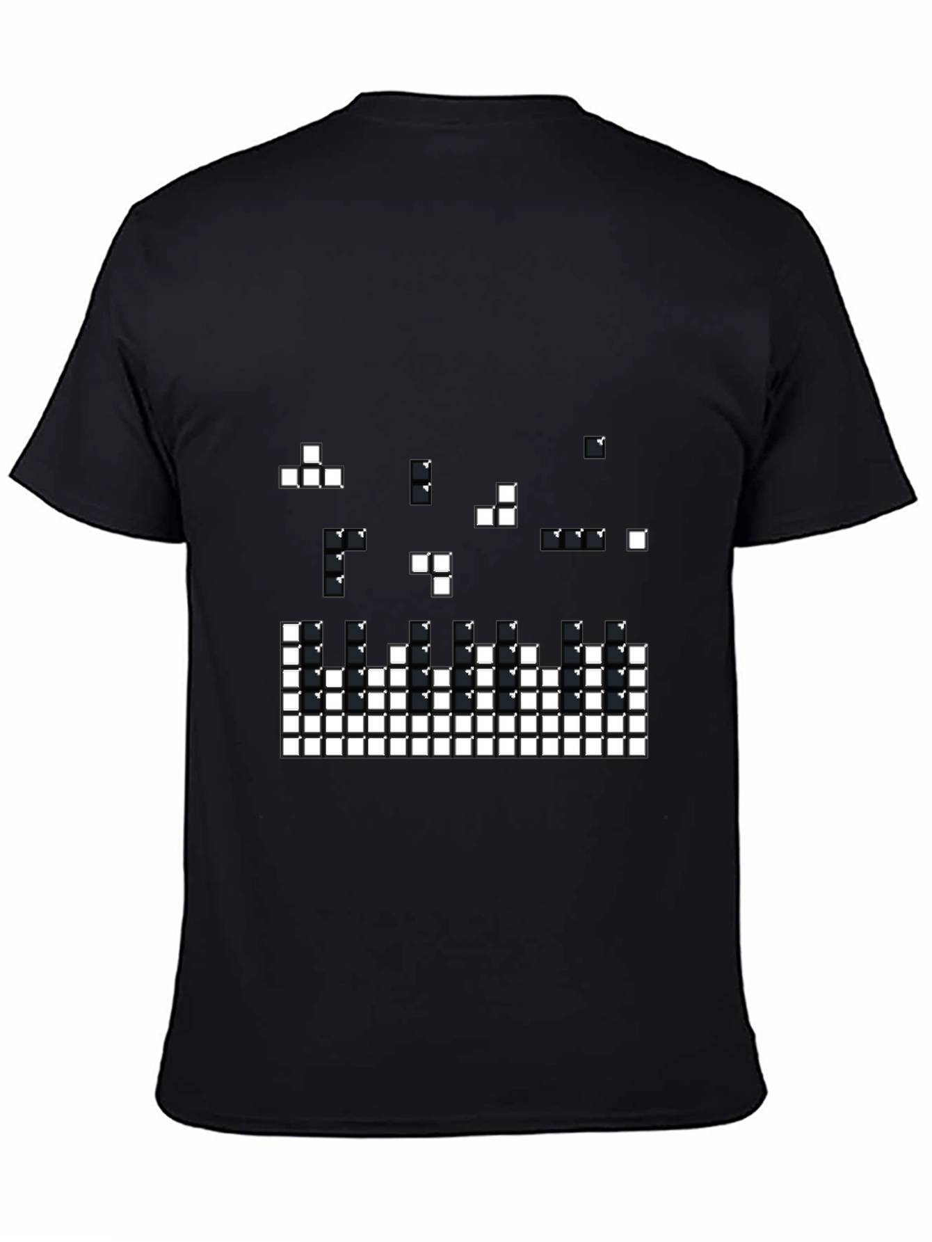 Tetris Pixel Art Black T-Shirt