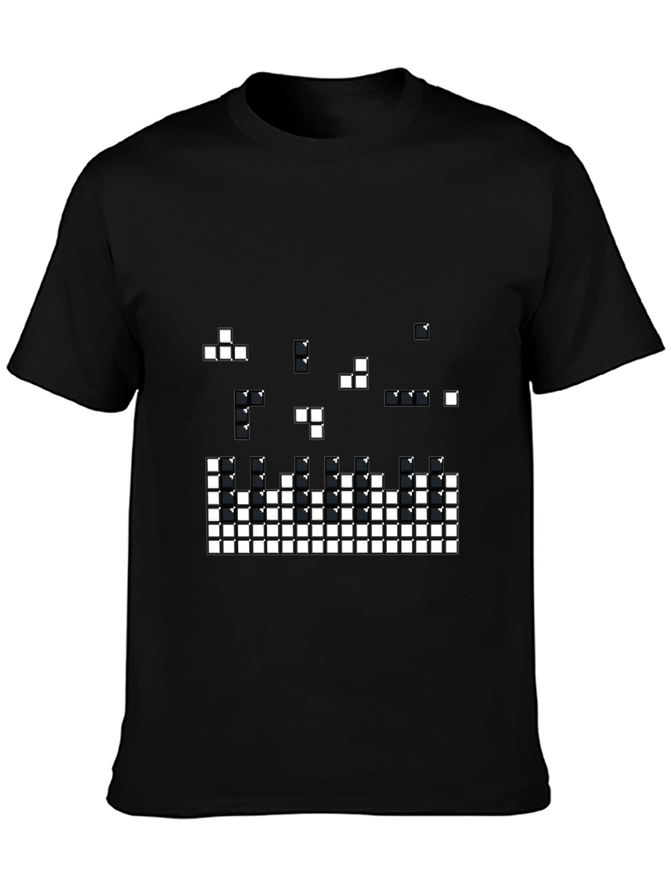 Tetris Pixel Art Black T-Shirt