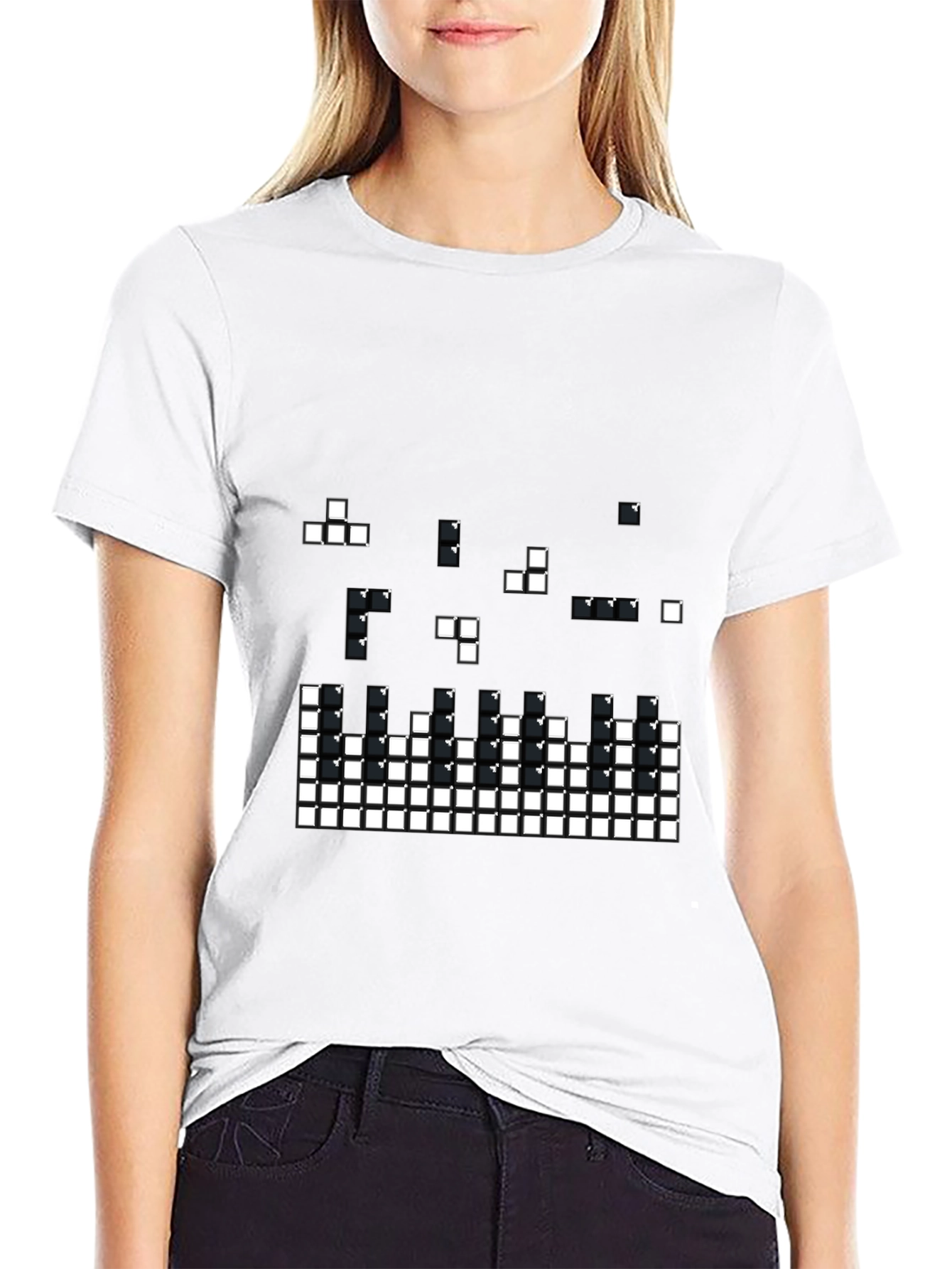Tetris Pixel Art Black T-Shirt