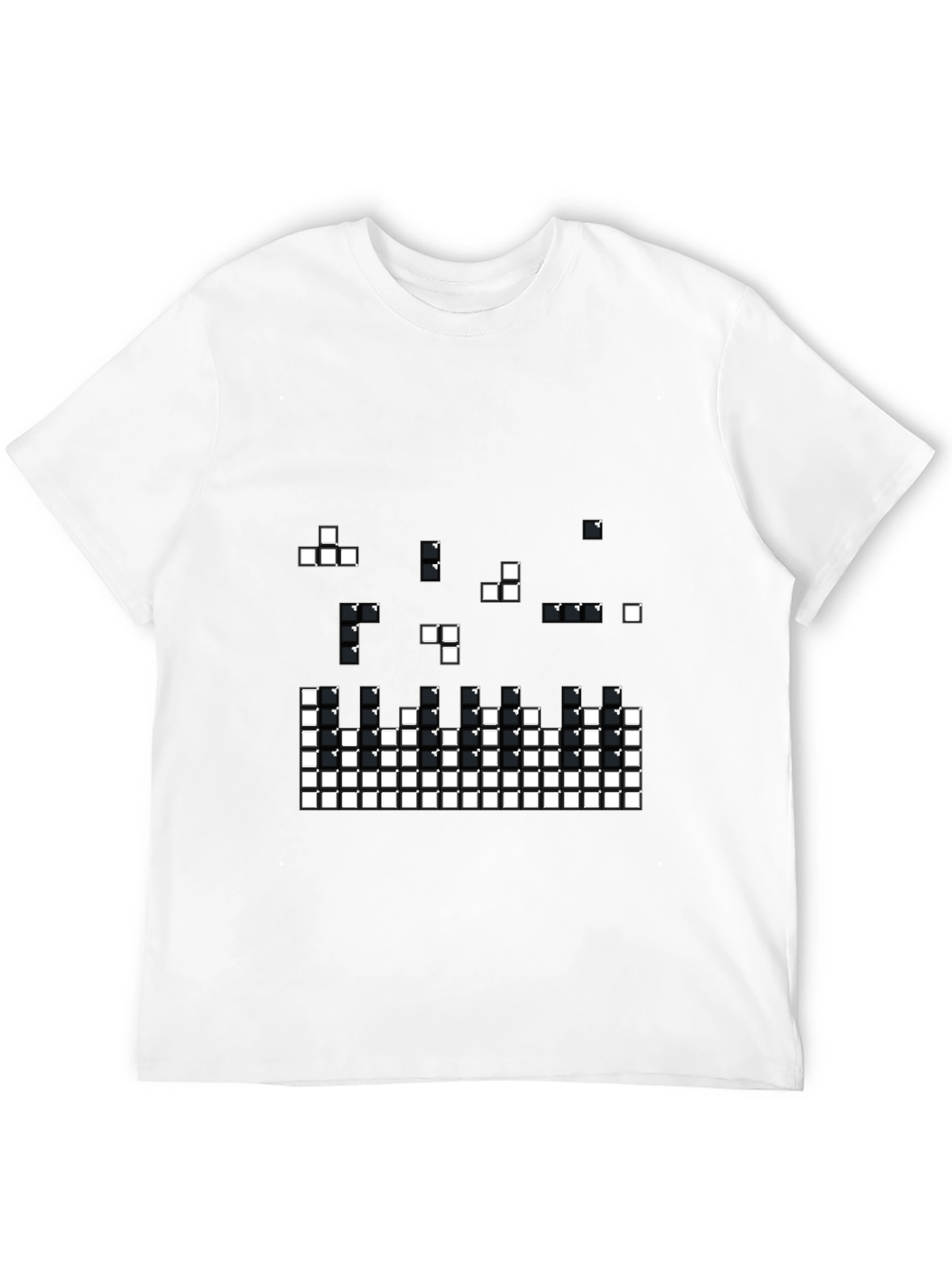 Tetris Pixel Art Black T-Shirt