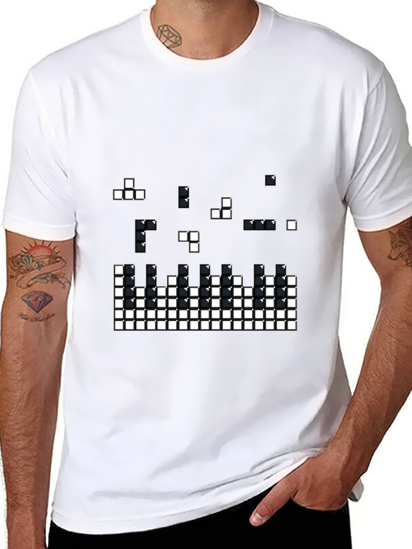 Tetris Pixel Art Black T-Shirt