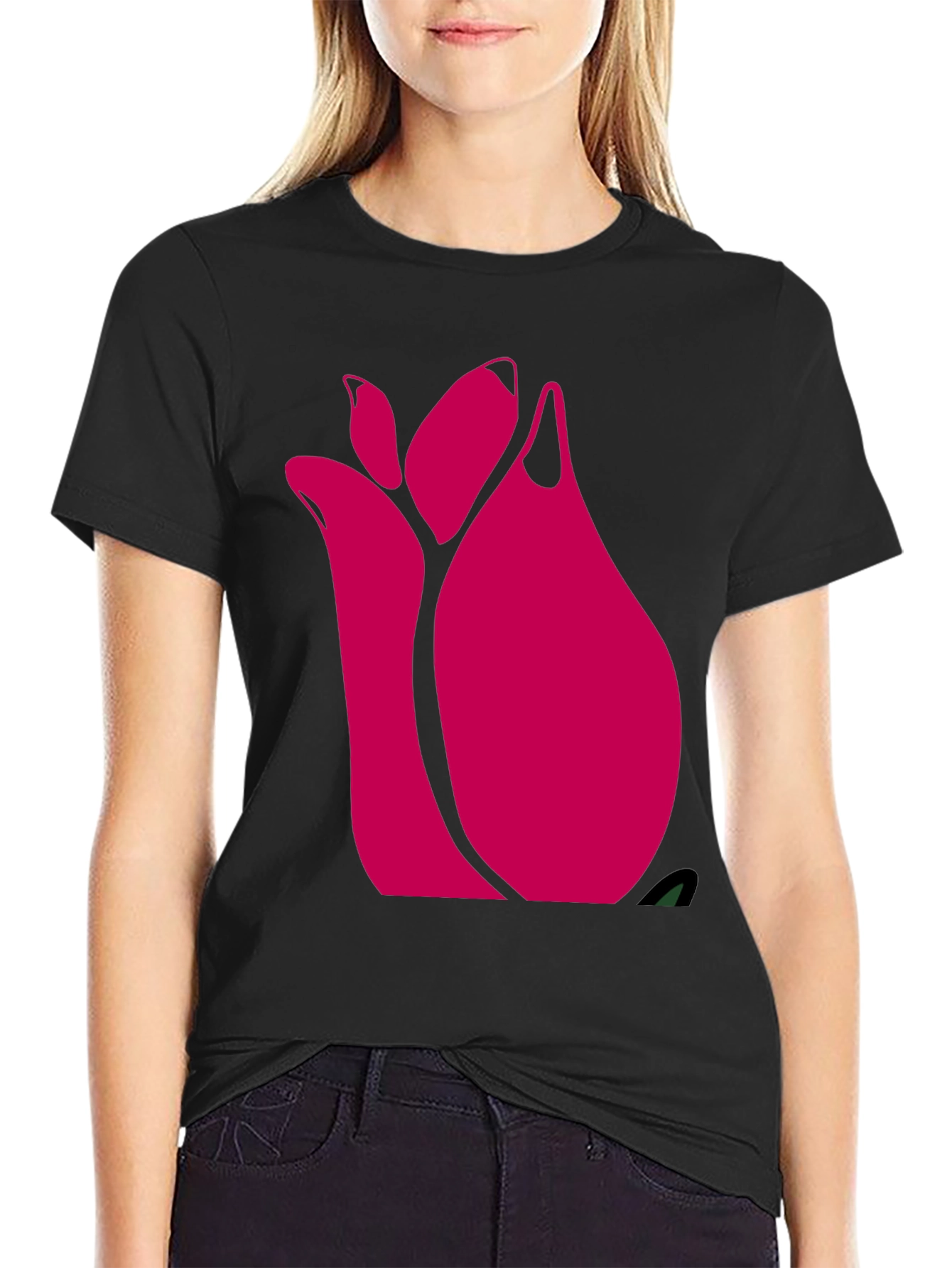 Bold Floral Graphic Print Black Casual Tee