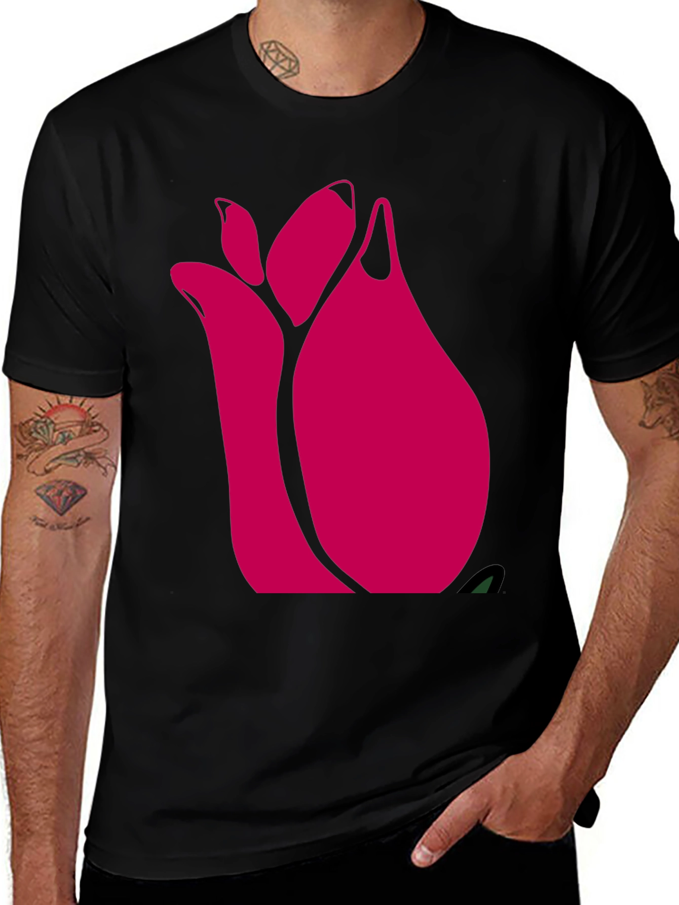 Bold Floral Graphic Print Black Casual Tee