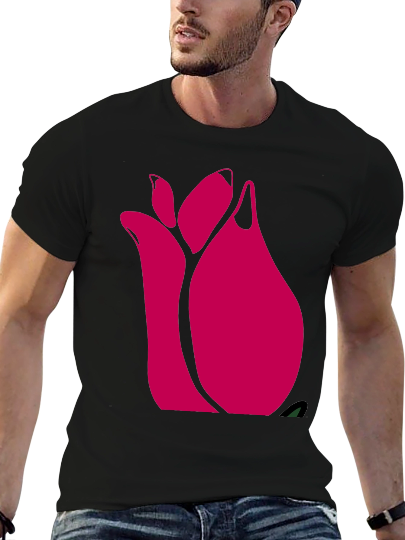 Bold Floral Graphic Print Black Casual Tee