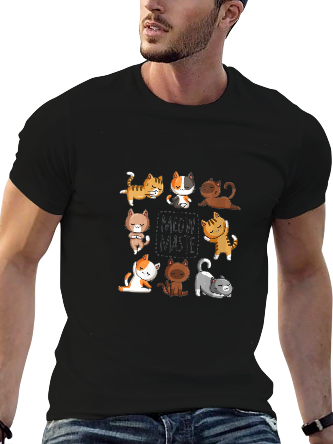 Yoga Cats Black T-Shirt - Meow Master
