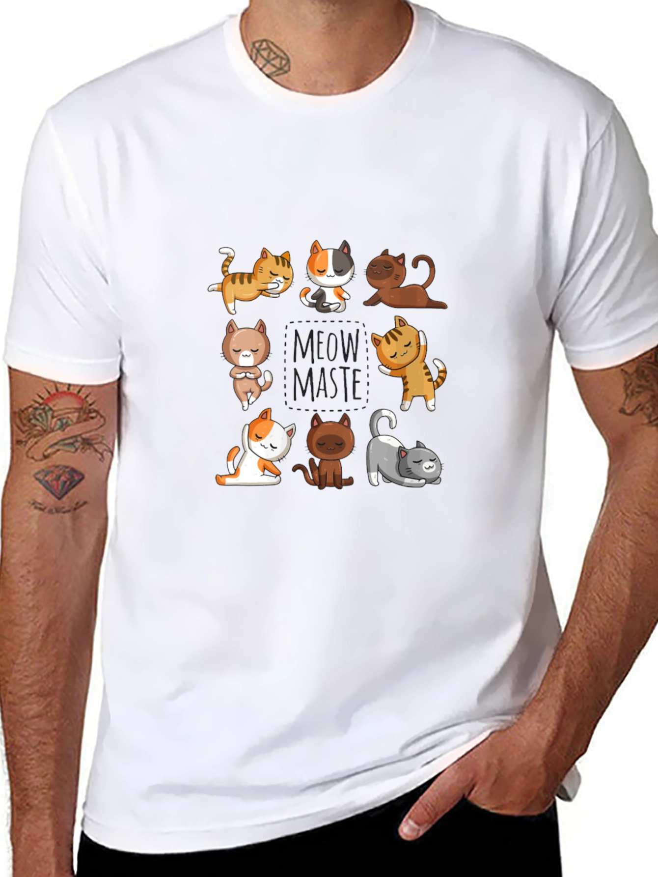 Yoga Cats Black T-Shirt - Meow Master