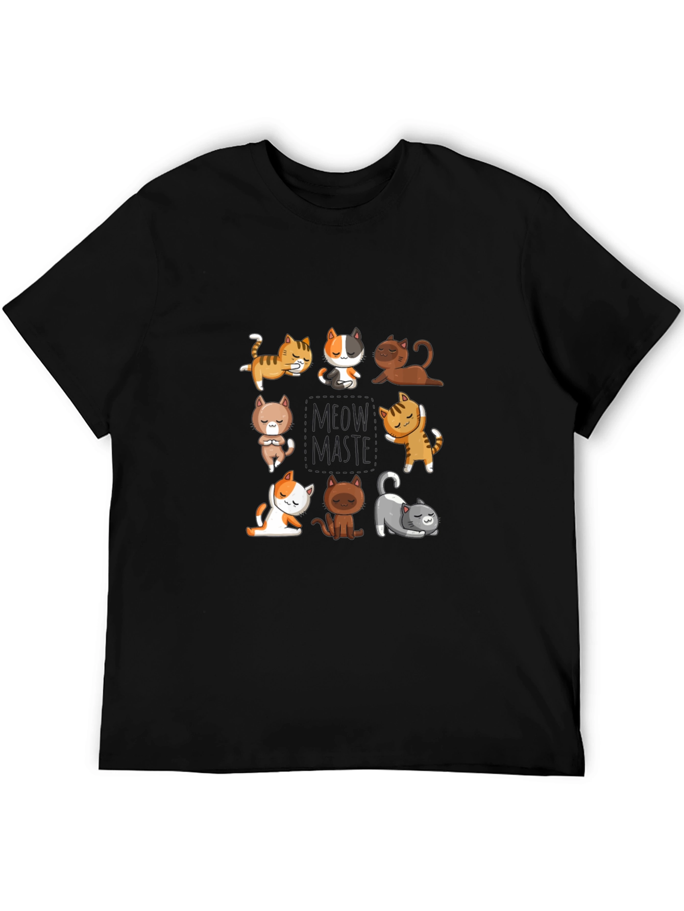 Yoga Cats Black T-Shirt - Meow Master
