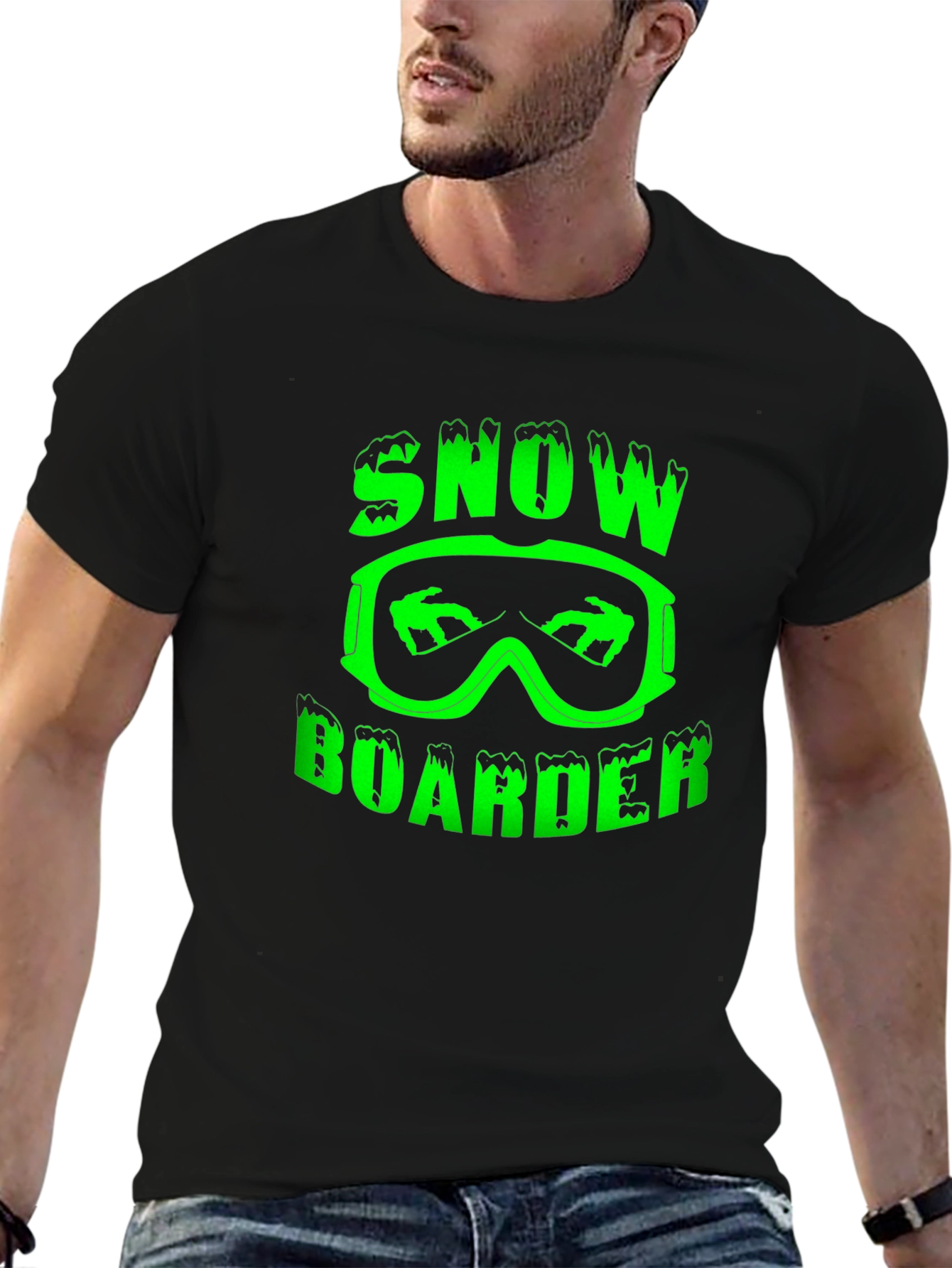 Snowboarder Graphic Tee - Black Cotton T-Shirt