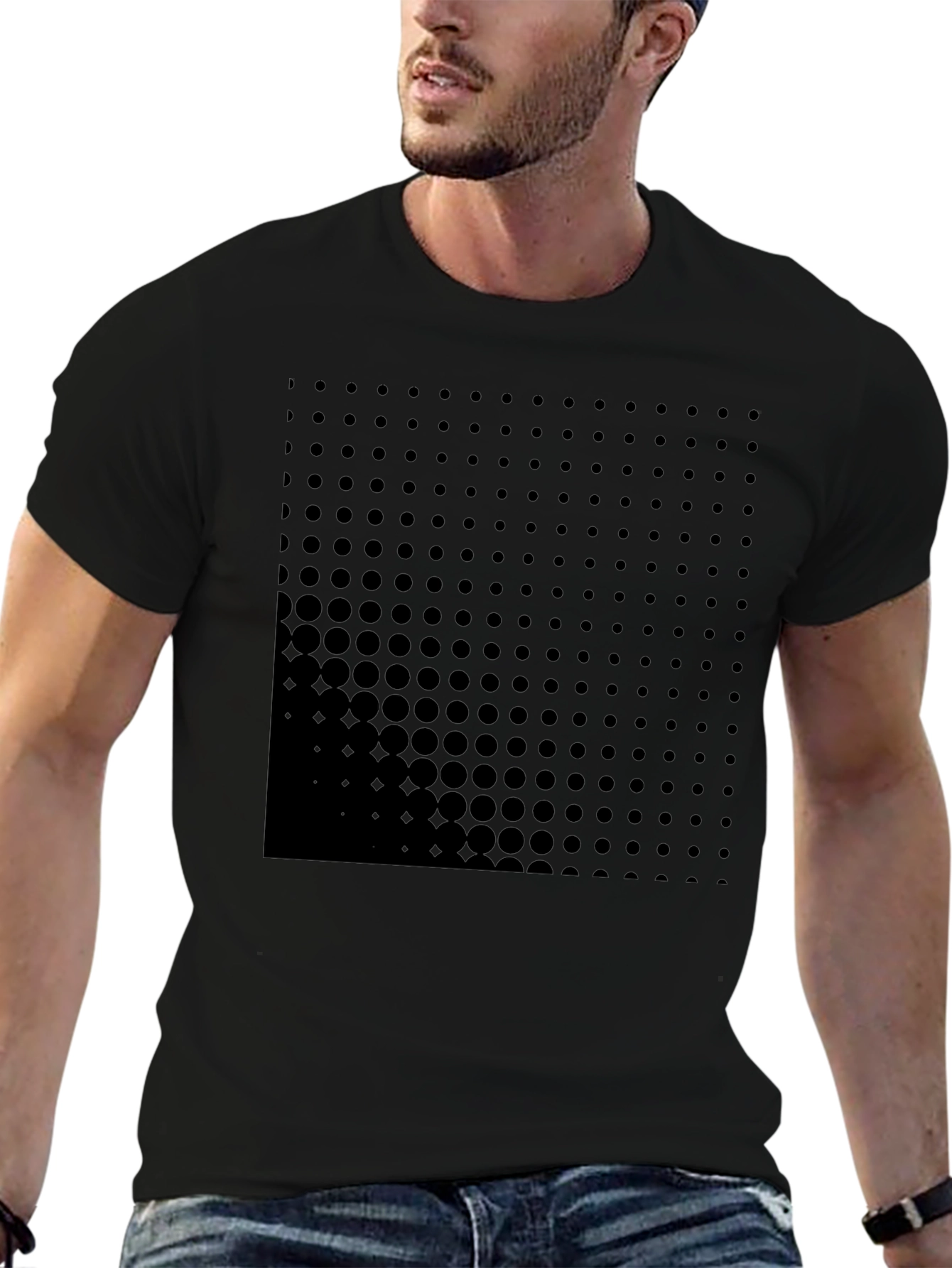 Modern Black Graphic Tee - Dot Matrix Design