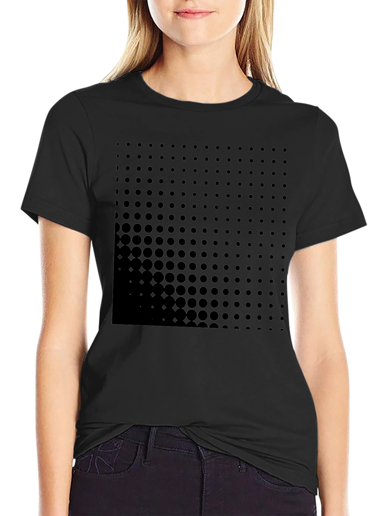 Modern Black Graphic Tee - Dot Matrix Design
