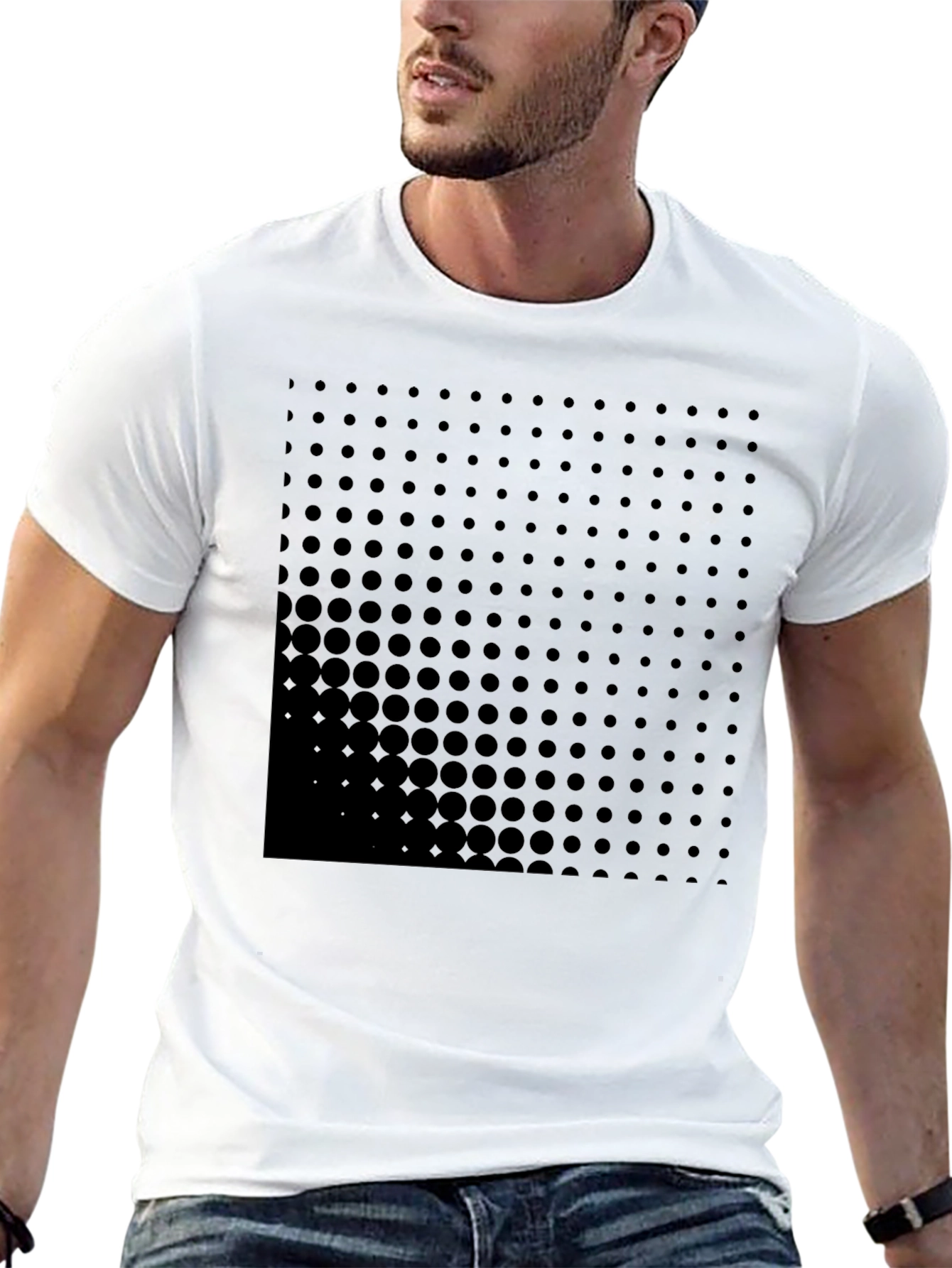 Modern Black Graphic Tee - Dot Matrix Design