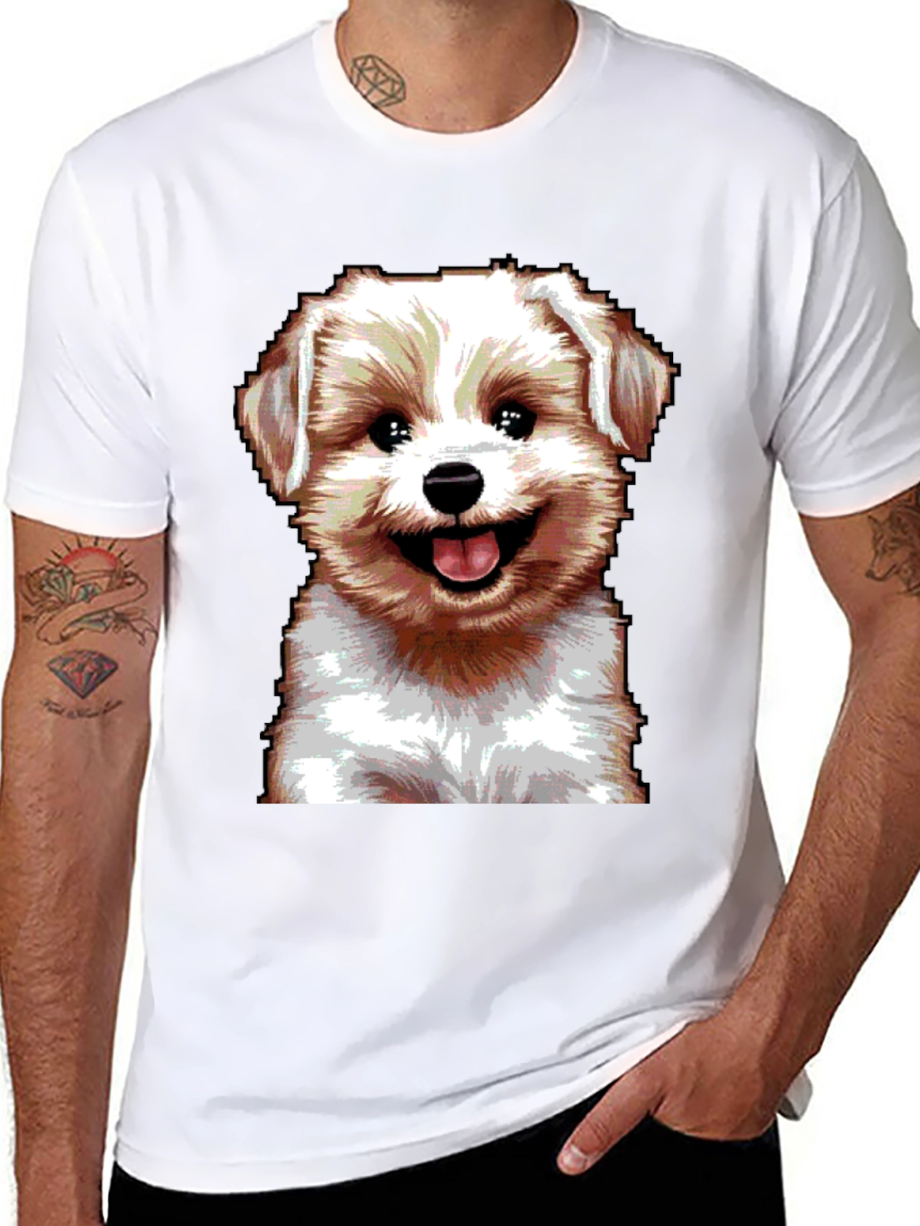 Cute Dog Graphic Tee - Black Cotton Blend