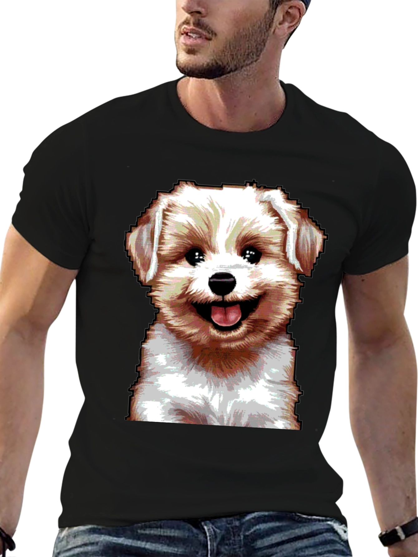 Cute Dog Graphic Tee - Black Cotton Blend