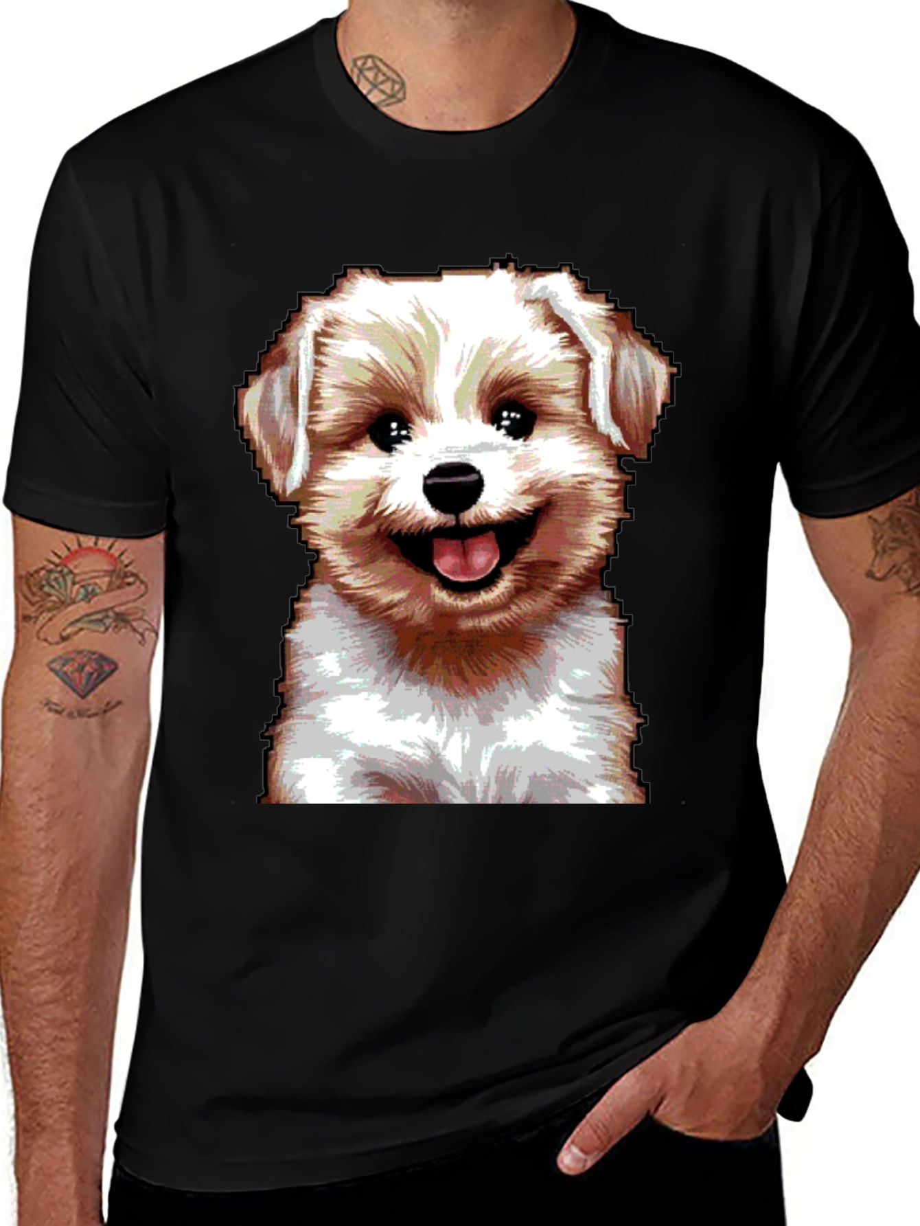 Cute Dog Graphic Tee - Black Cotton Blend