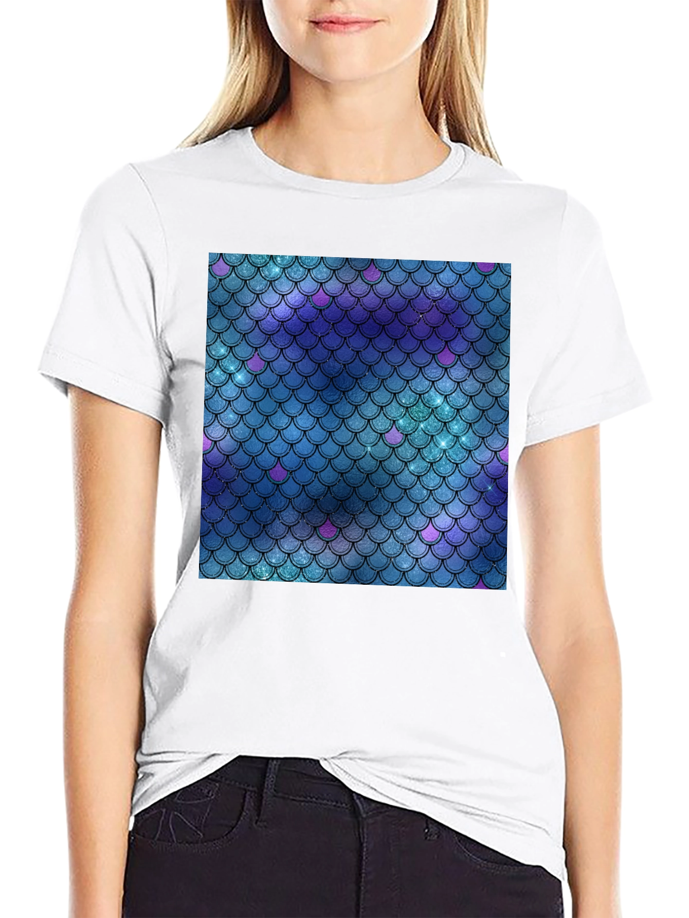 Mermaid Scale Pattern Graphic Tee - Stylish Casual Wear