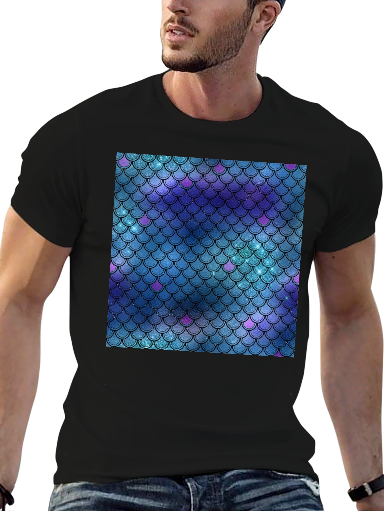 Mermaid Scale Pattern Graphic Tee - Stylish Casual Wear