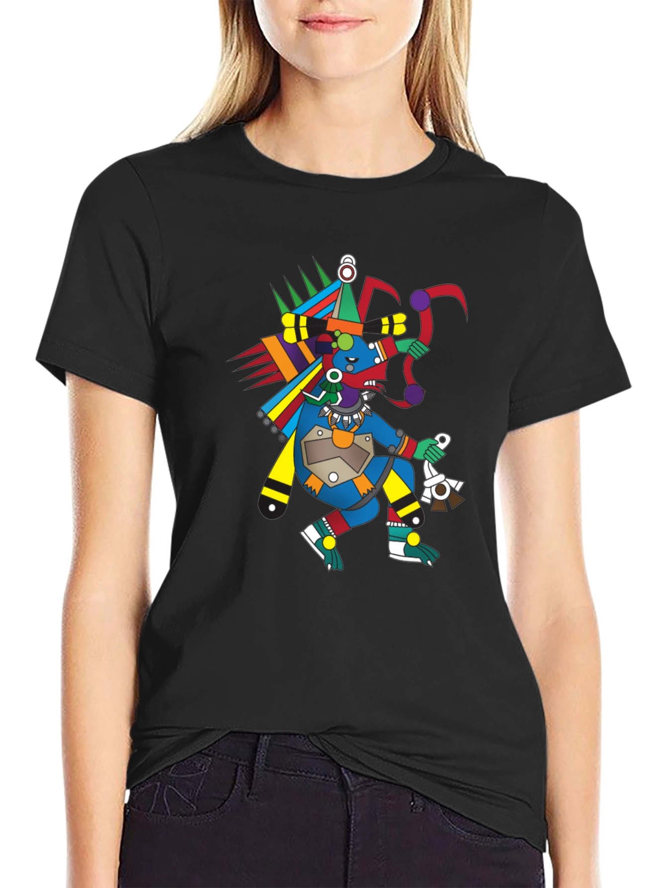 Aztec Warrior Graphic T-Shirt - Black Cotton Tee