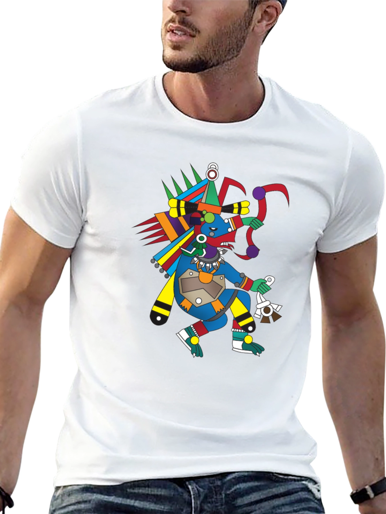 Aztec Warrior Graphic T-Shirt - Black Cotton Tee