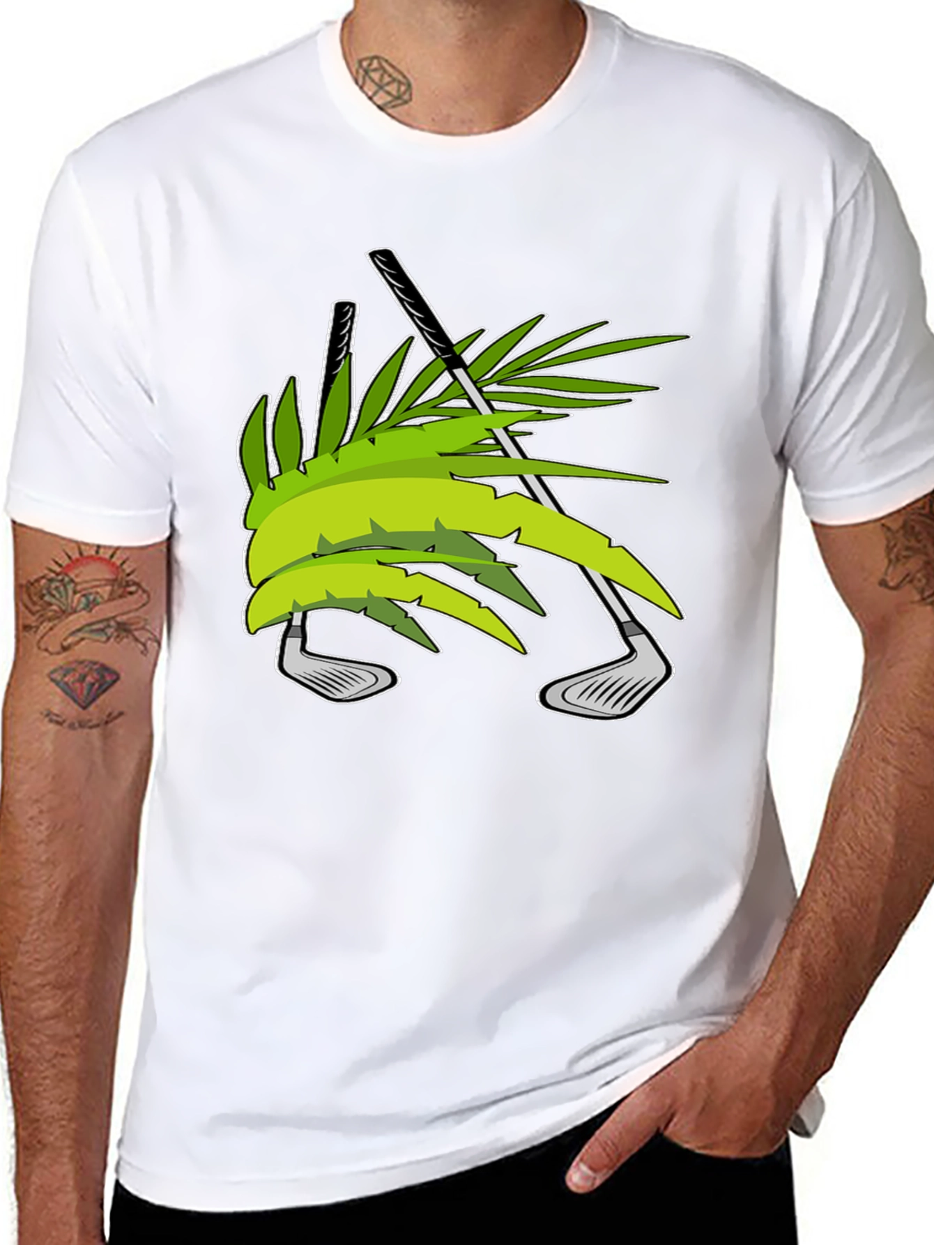 Tropical Golf T-Shirt - Palm & Clubs Design