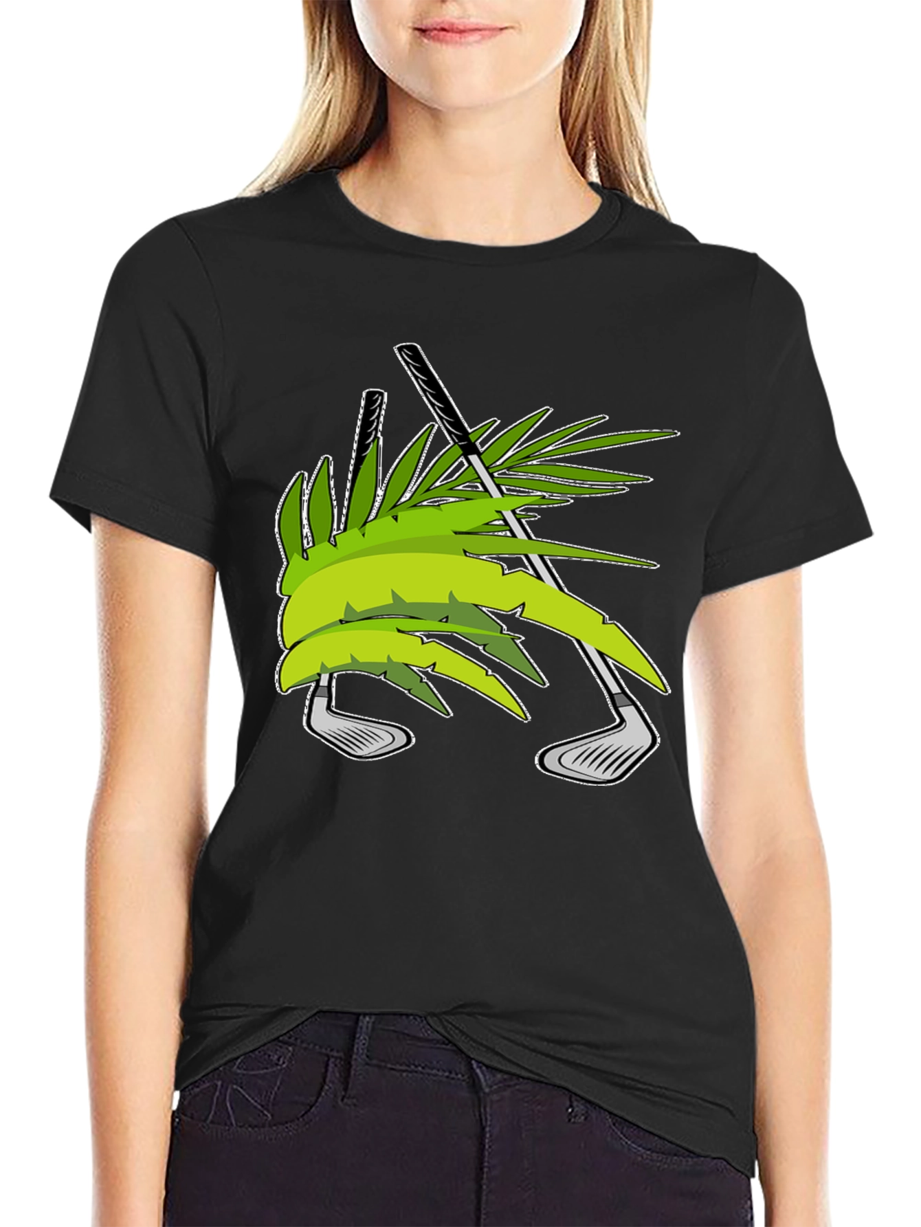 Tropical Golf T-Shirt - Palm & Clubs Design
