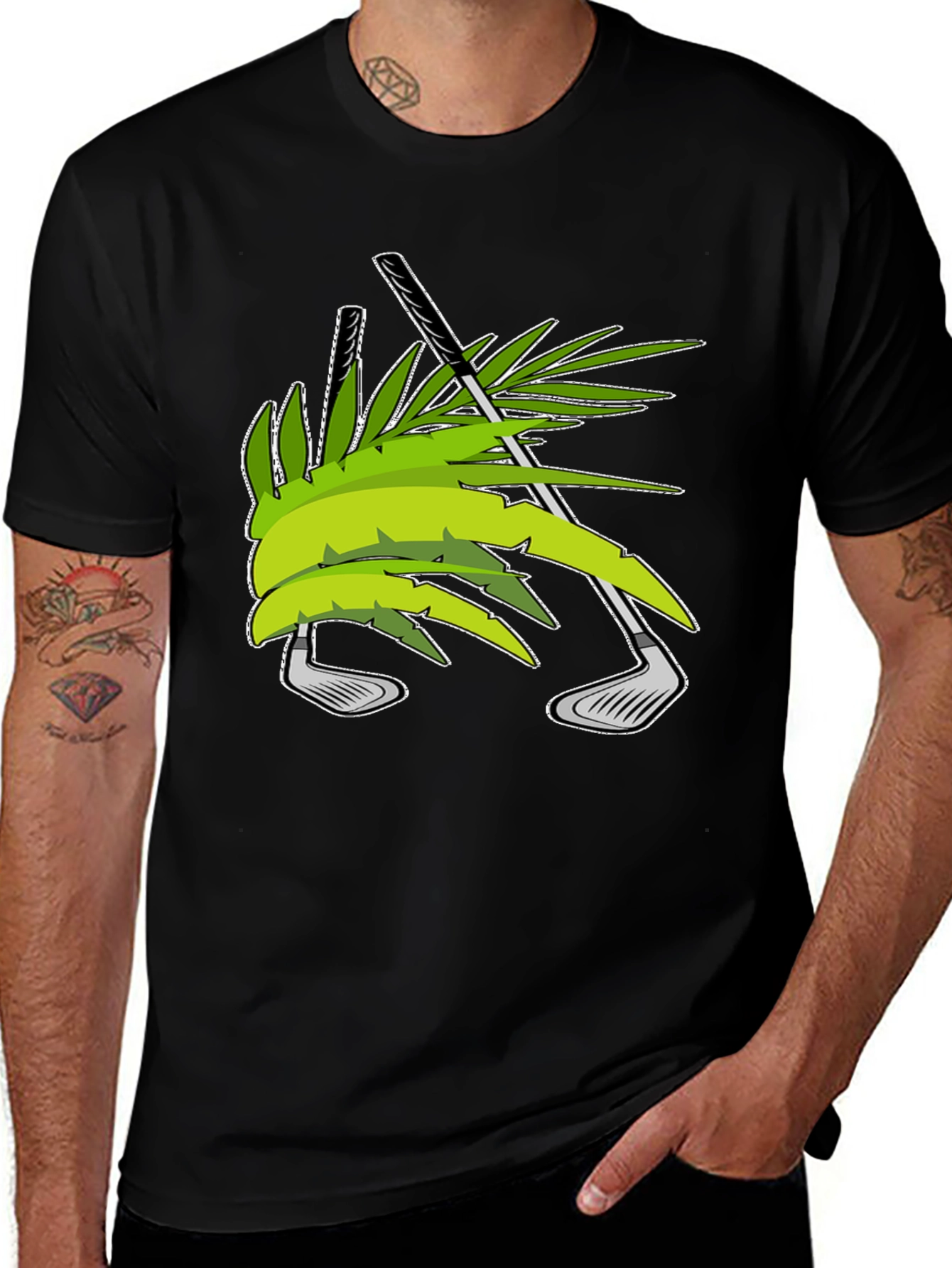 Tropical Golf T-Shirt - Palm & Clubs Design