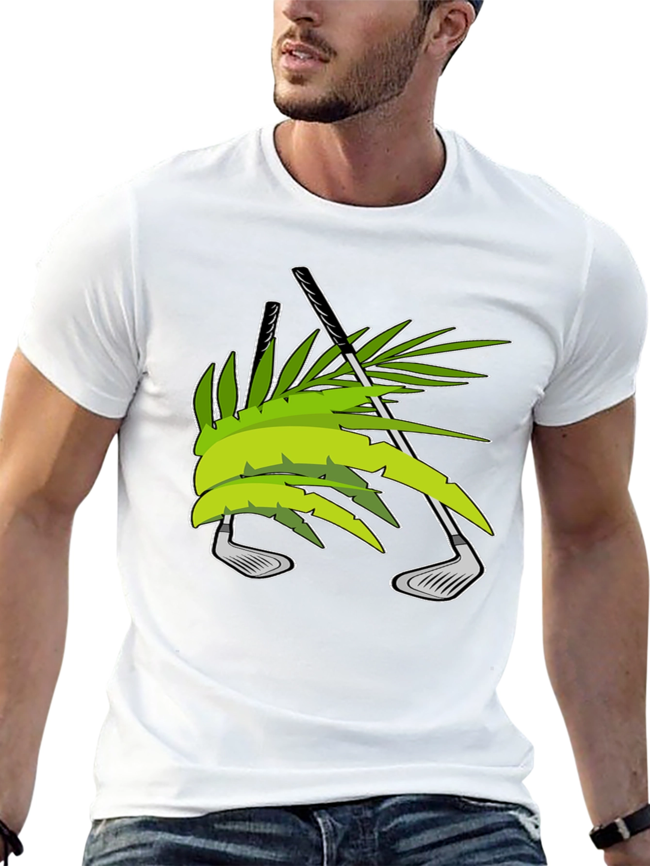 Tropical Golf T-Shirt - Palm & Clubs Design