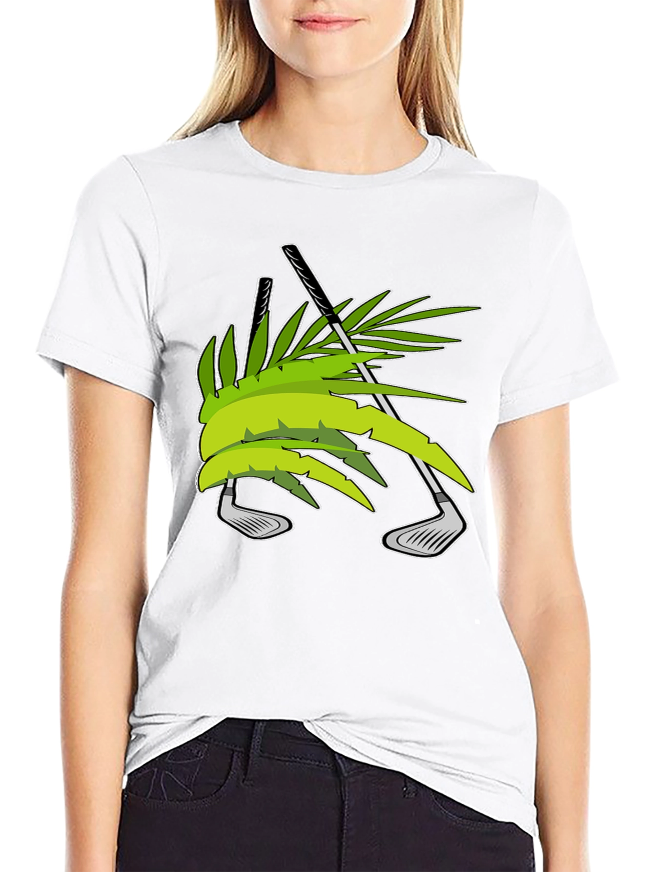 Tropical Golf T-Shirt - Palm & Clubs Design