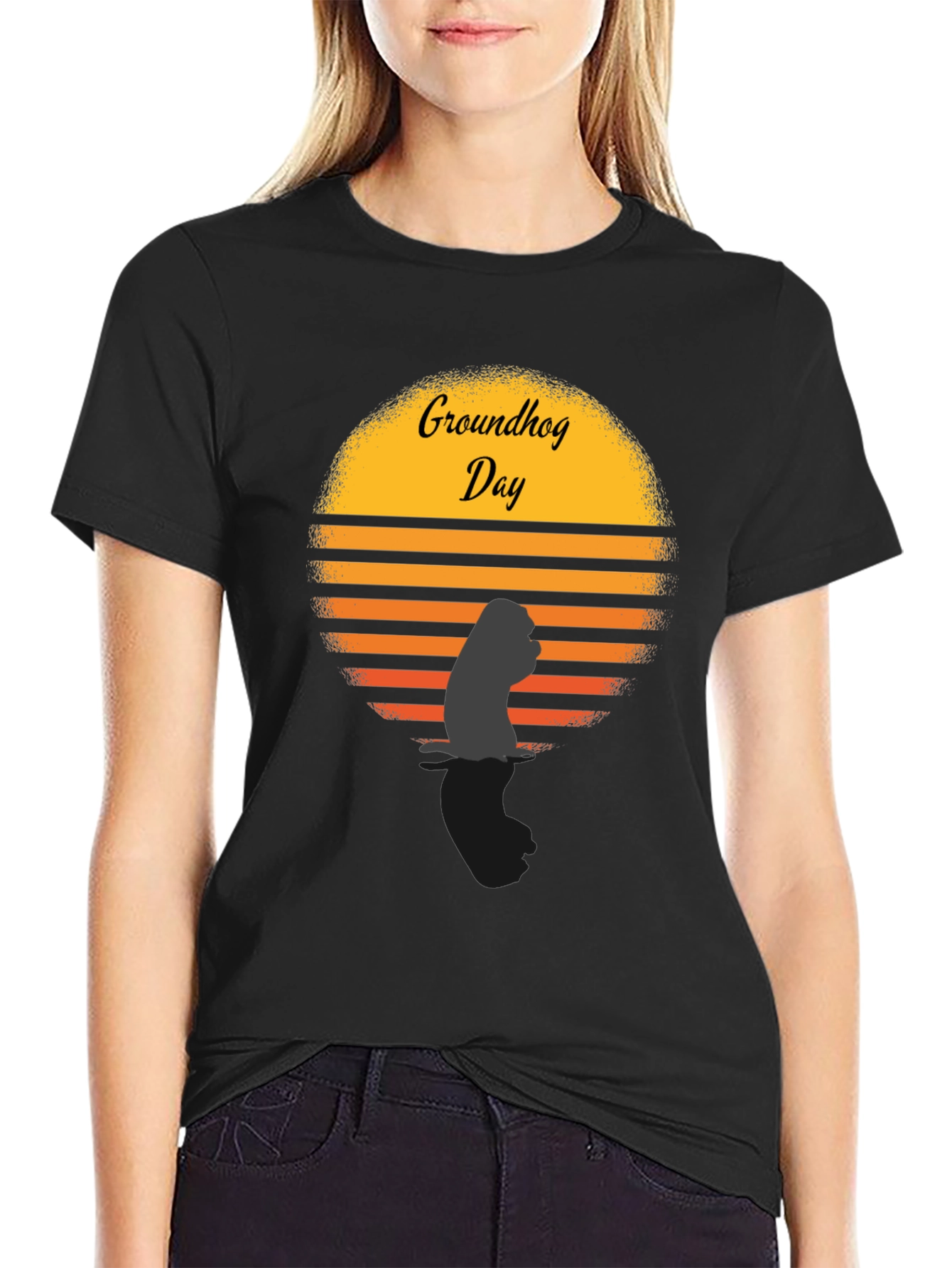 Groundhog Day Graphic Tee - Sunset Silhouette Design