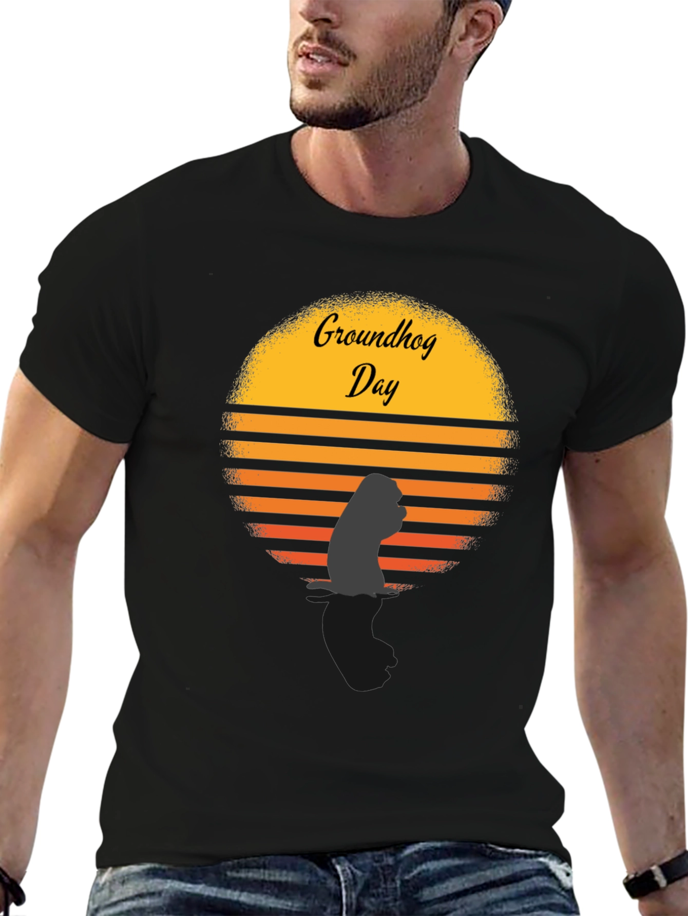 Groundhog Day Graphic Tee - Sunset Silhouette Design