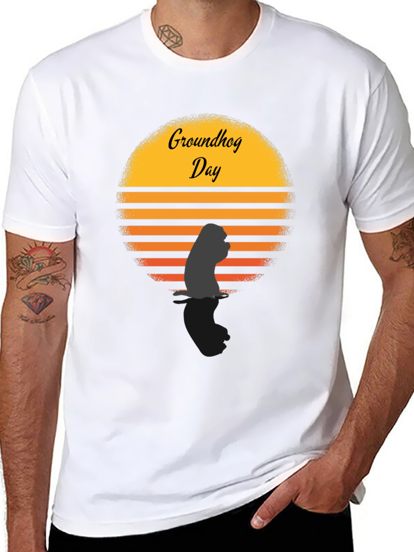 Groundhog Day Graphic Tee - Sunset Silhouette Design