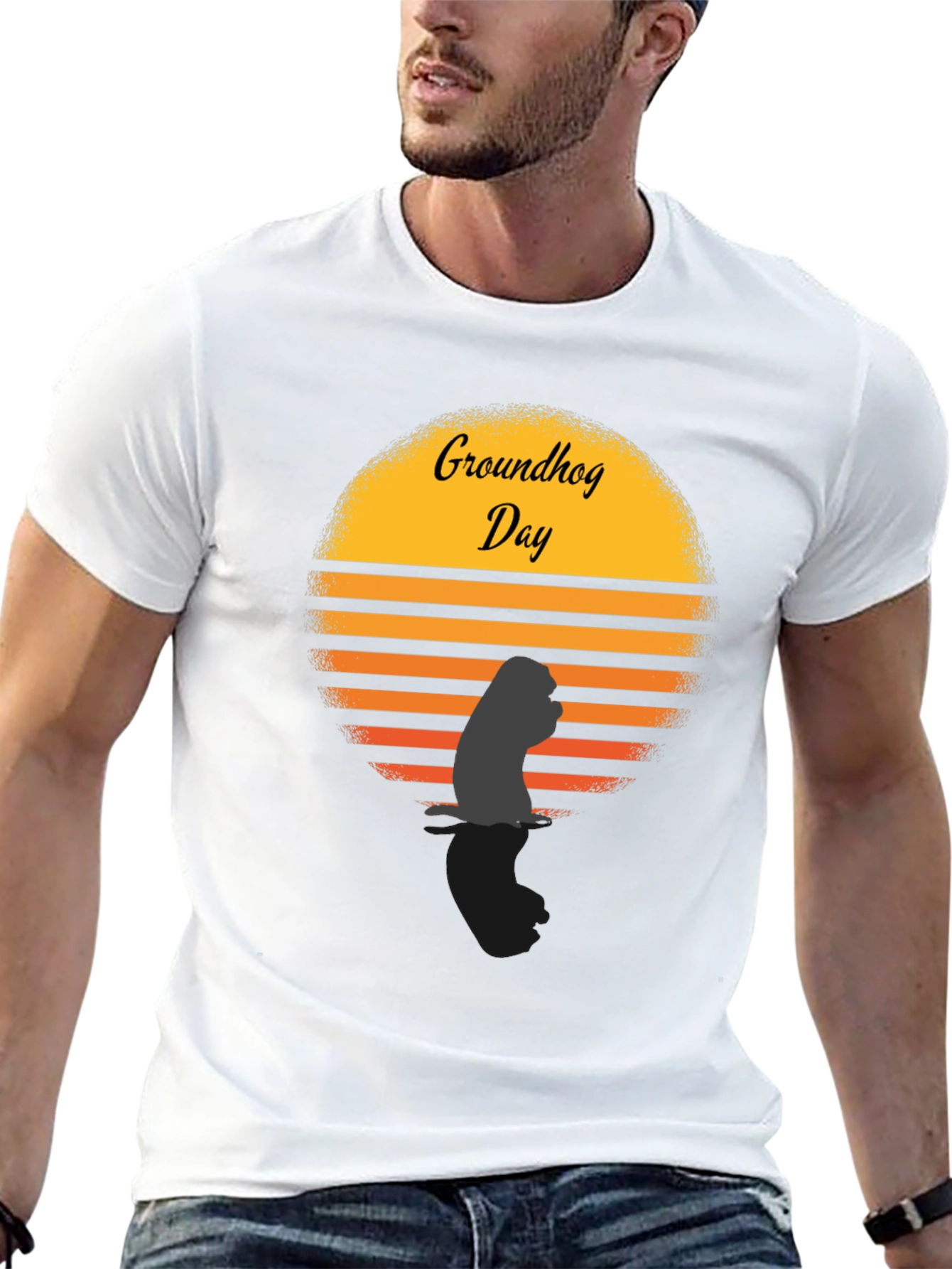 Groundhog Day Graphic Tee - Sunset Silhouette Design