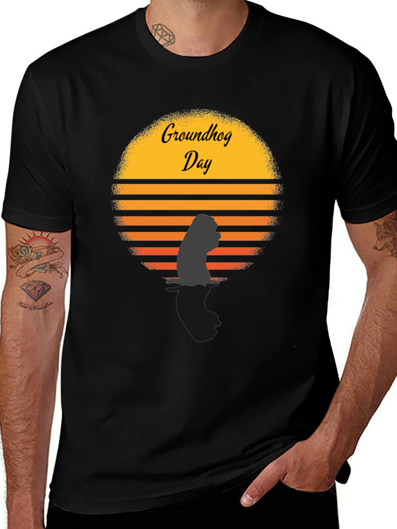 Groundhog Day Graphic Tee - Sunset Silhouette Design