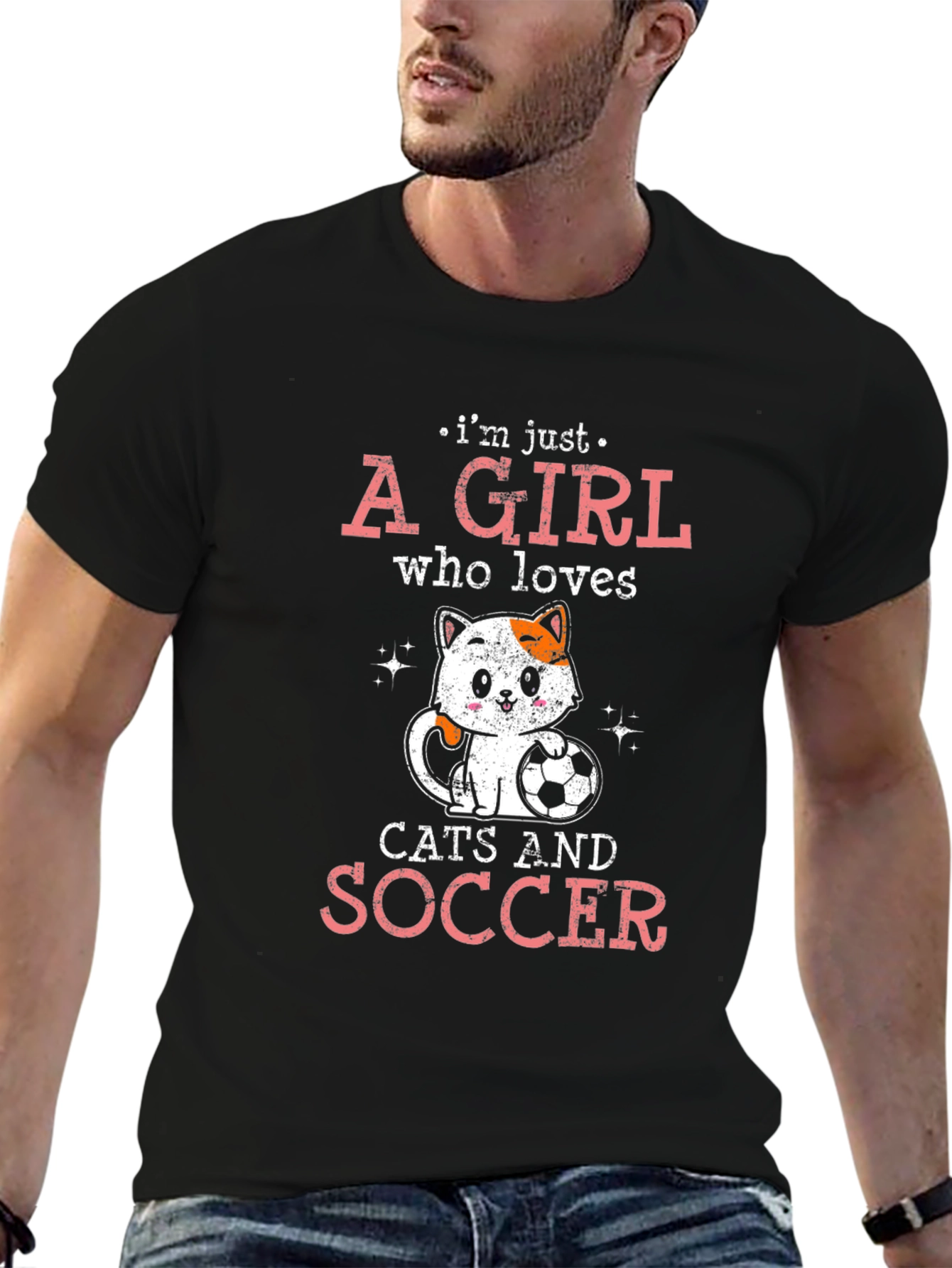 Cat and Soccer Lover T-Shirt - Girls Graphic Tee