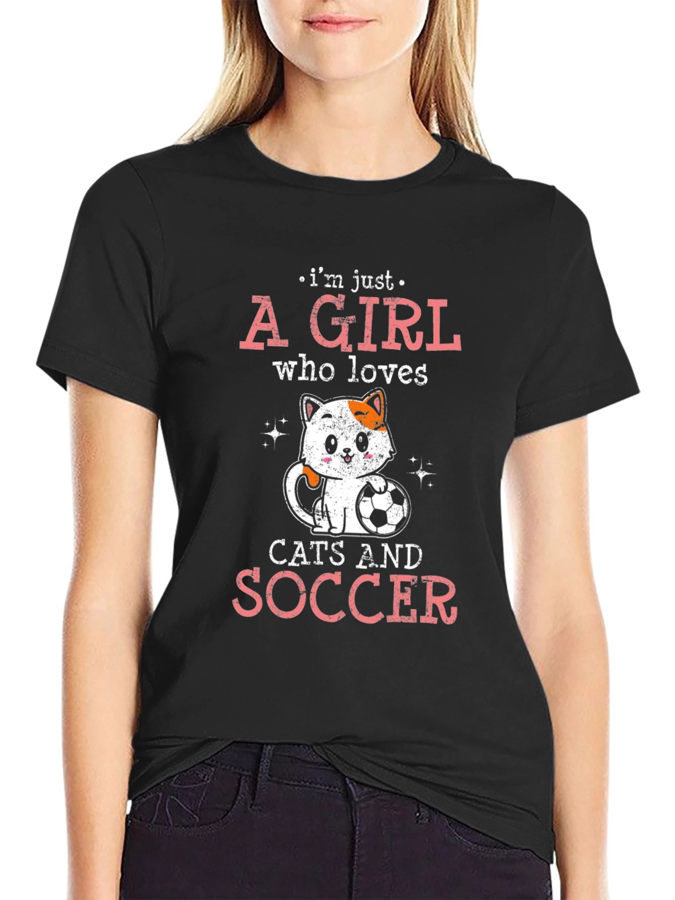 Cat and Soccer Lover T-Shirt - Girls Graphic Tee