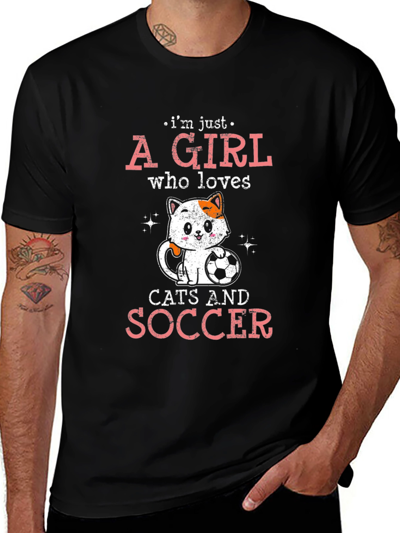 Cat and Soccer Lover T-Shirt - Girls Graphic Tee