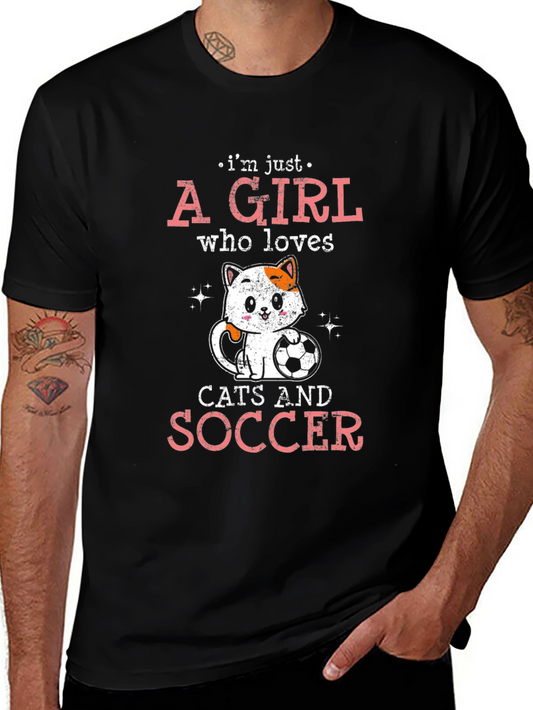 Cat and Soccer Lover T-Shirt - Girls Graphic Tee